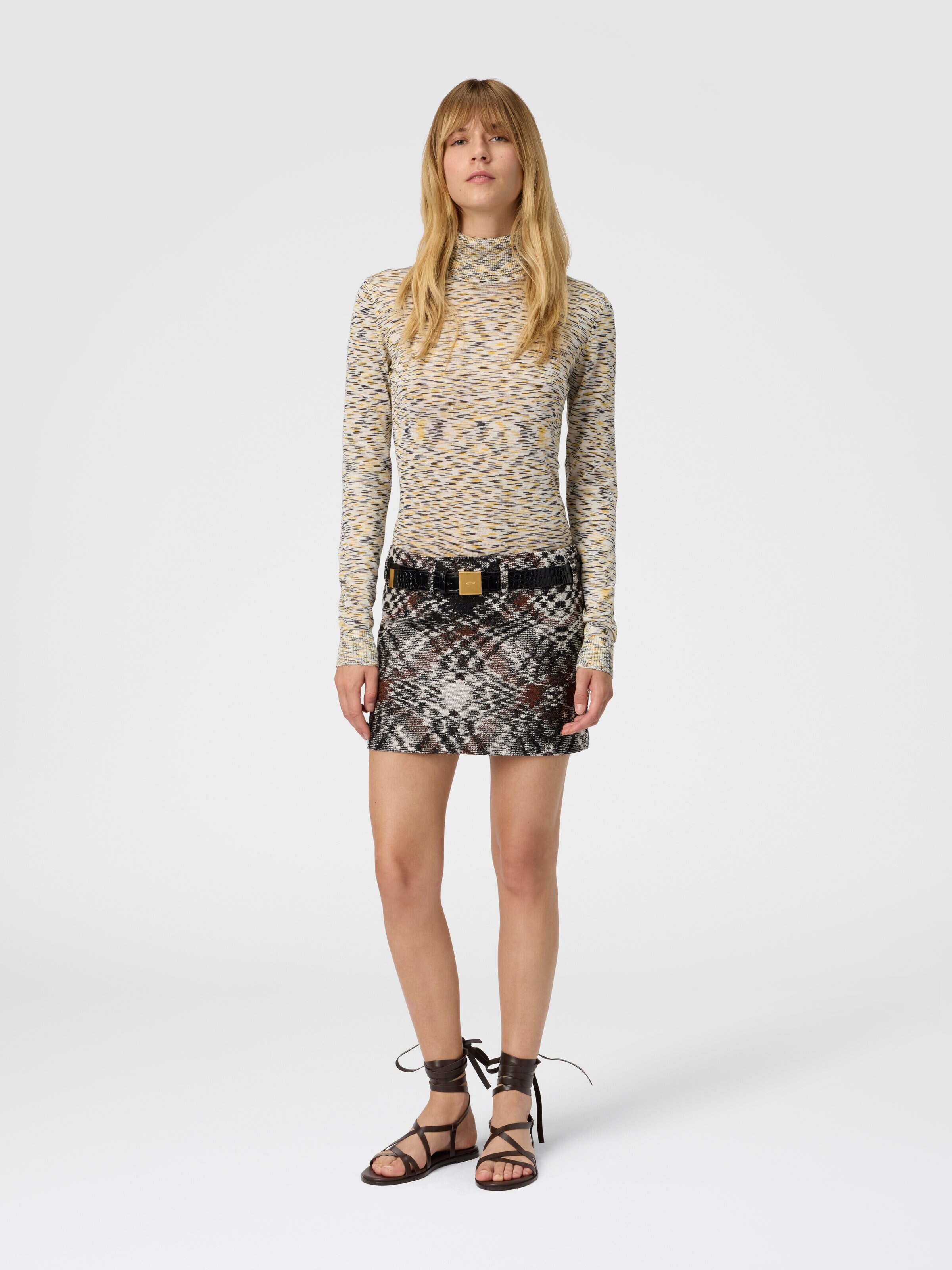 High-Neck Sweater in Flame Smooth Knit, Yellow  - 1