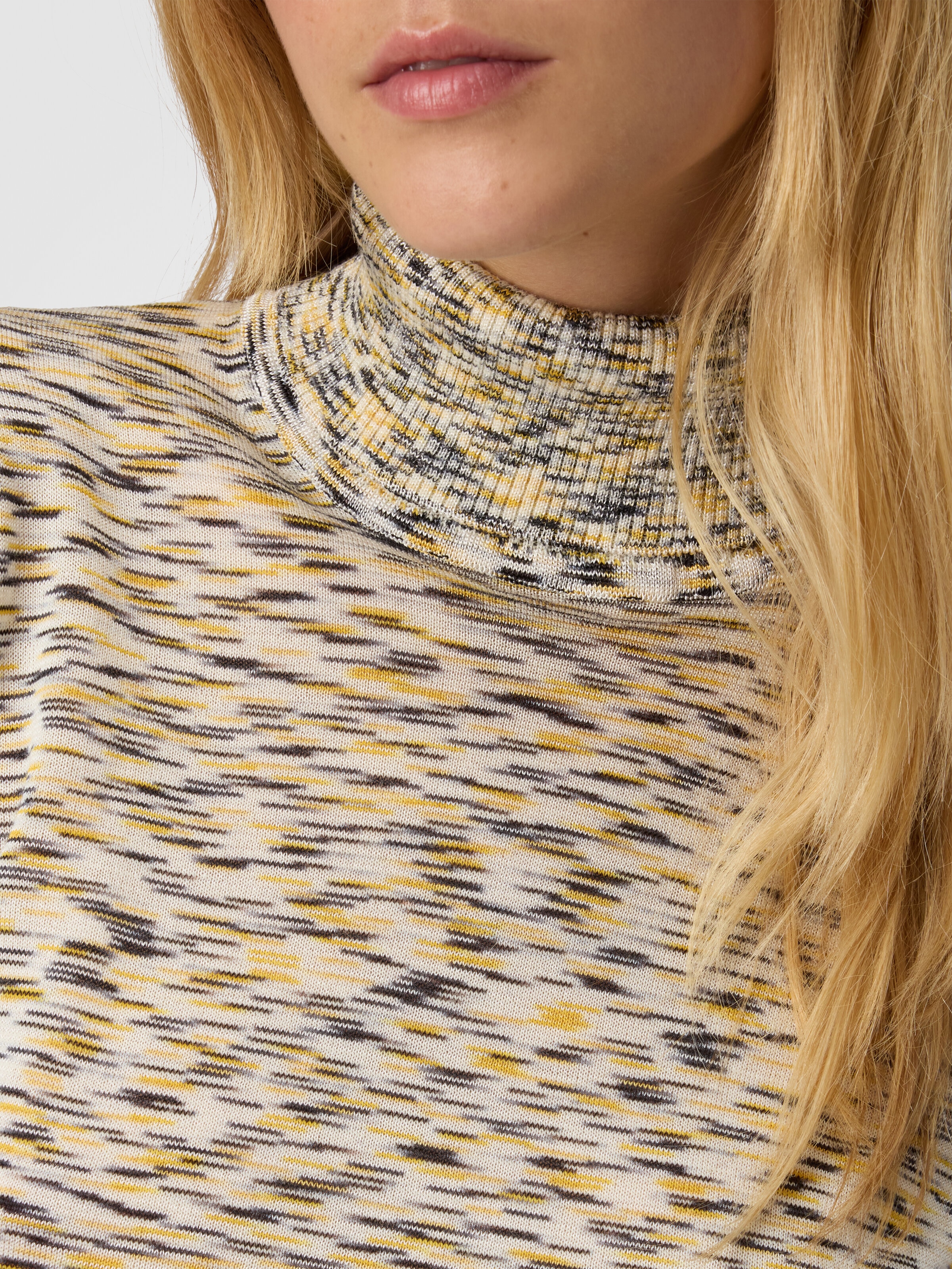 High-Neck Sweater in Flame Smooth Knit, Yellow  - 4