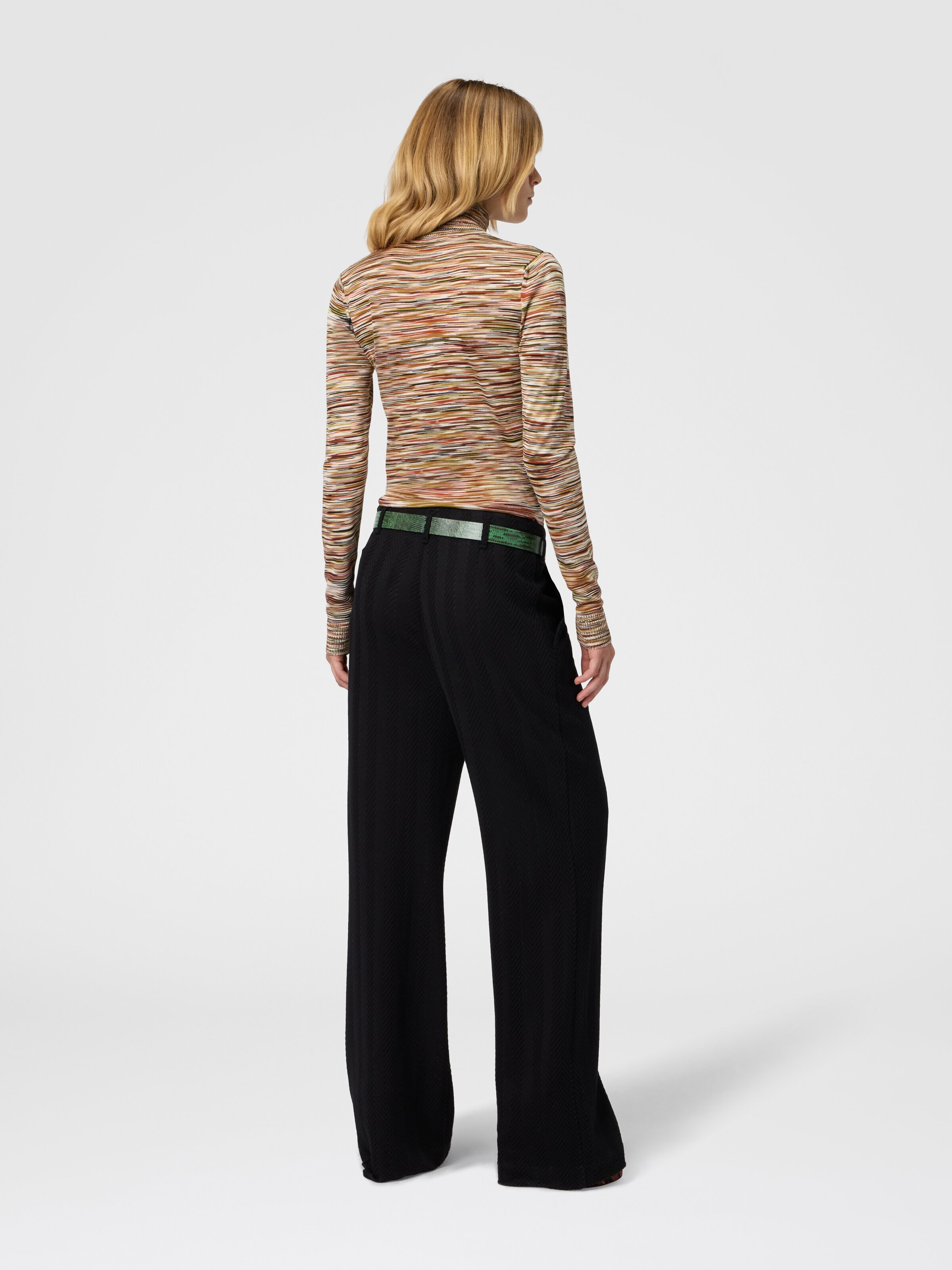 Jersey de cuello alto en punto liso flameado, Negro & Marròn - 2