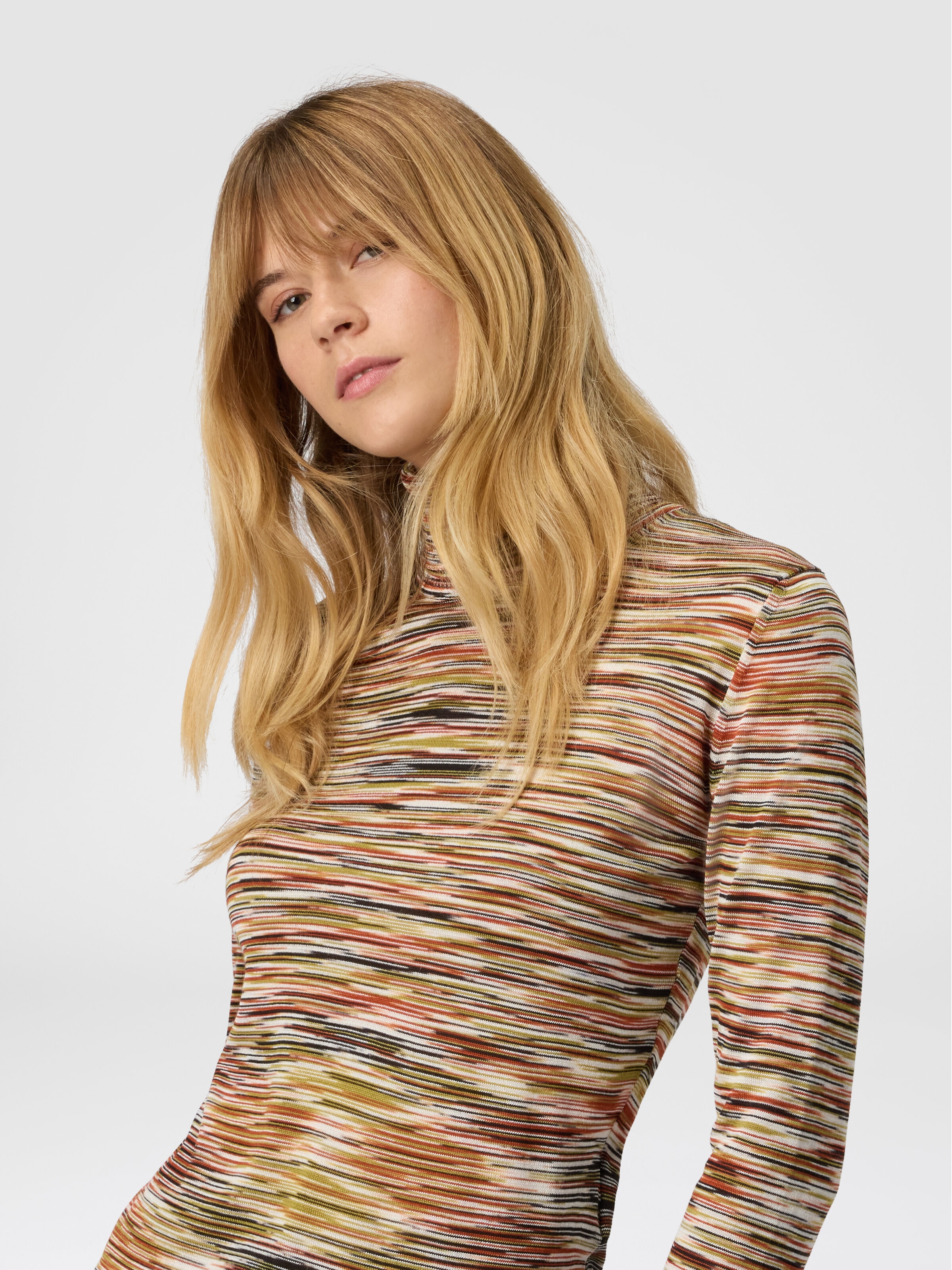 Jersey de cuello alto en punto liso flameado, Negro & Marròn - 3