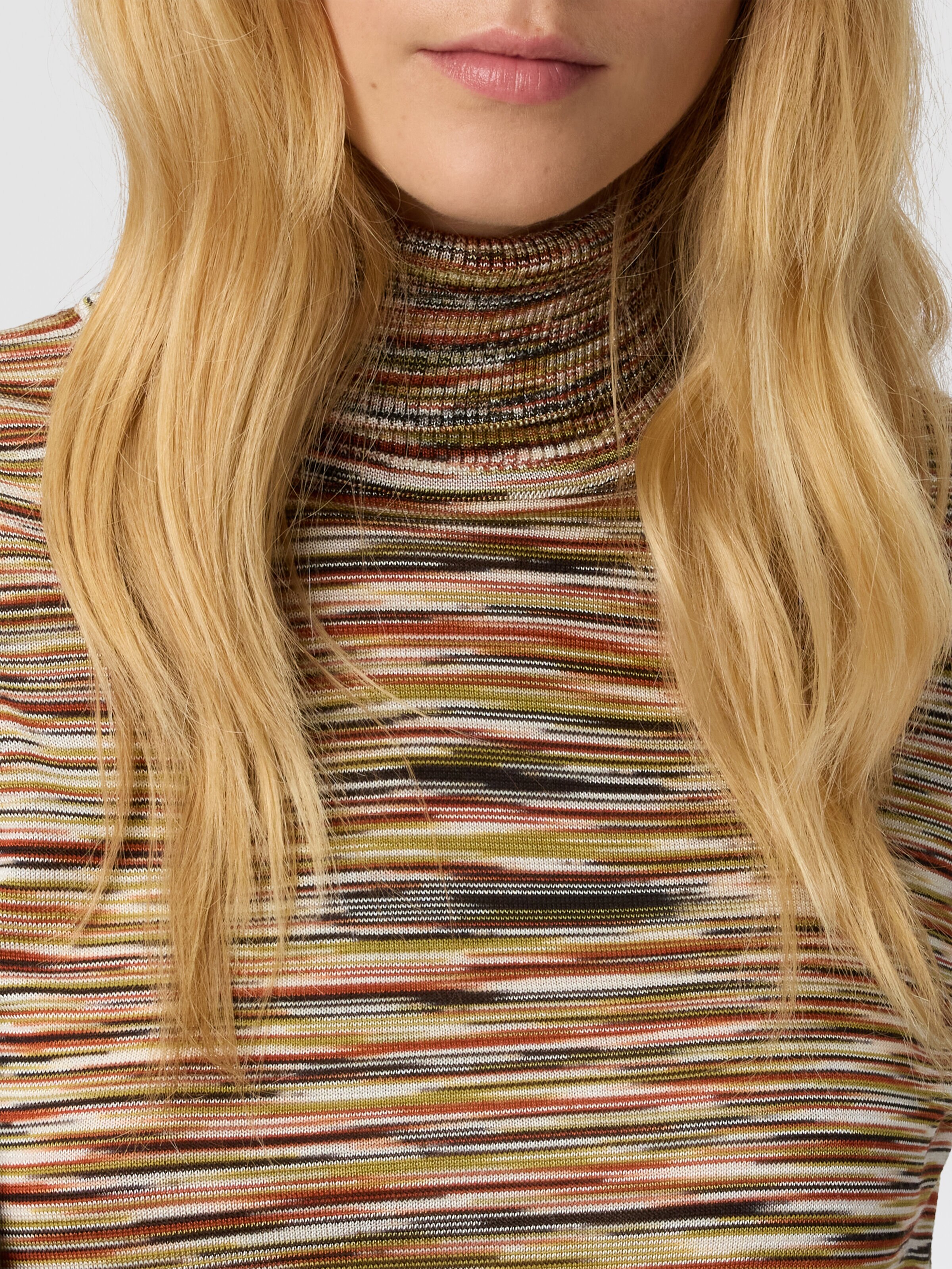 Jersey de cuello alto en punto liso flameado, Negro & Marròn - 4