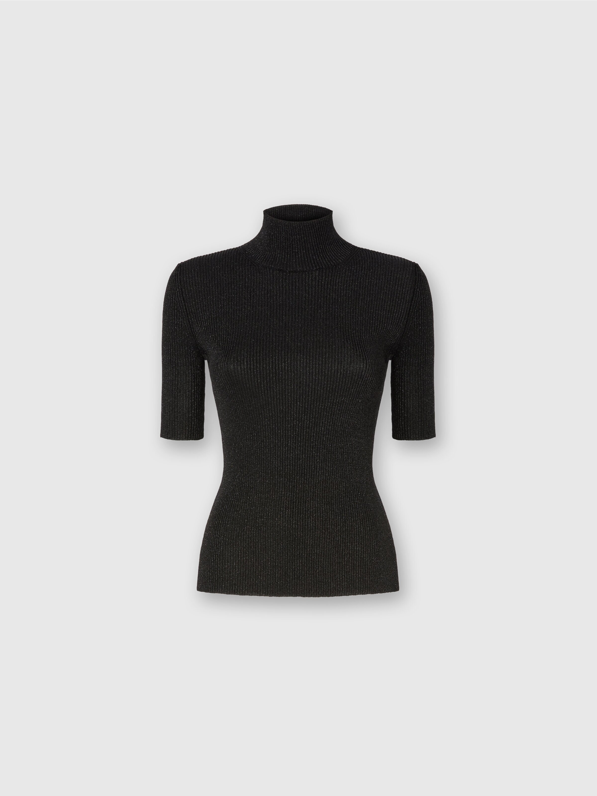Mock Neck Sweater with Lamé Threads, Black - 0