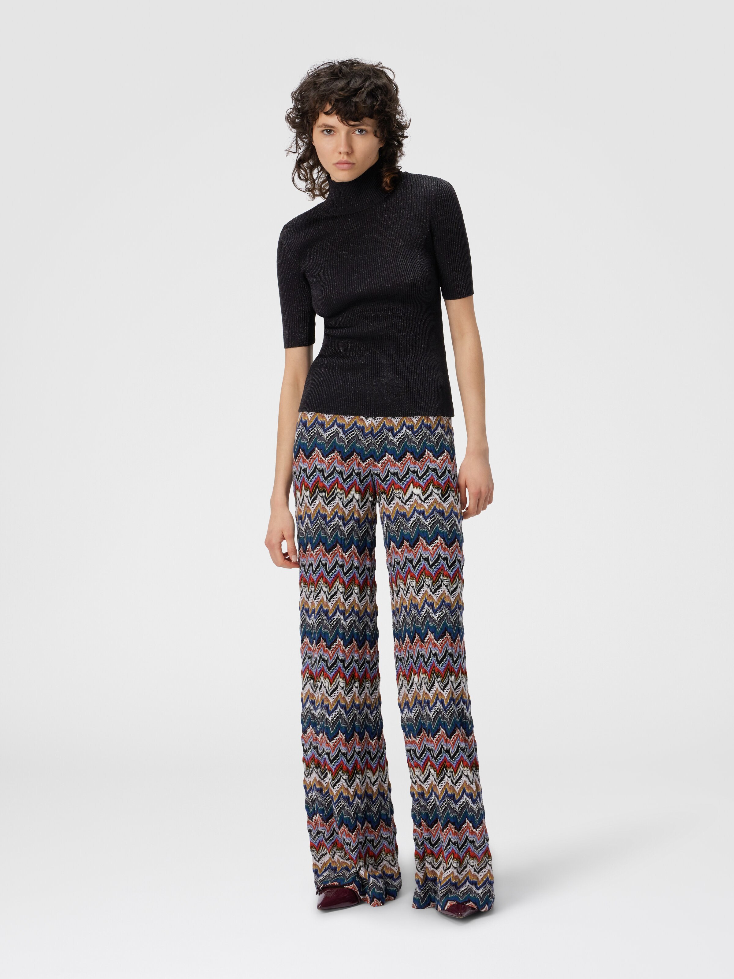 Mock Neck Sweater with Lamé Threads, Black - 1