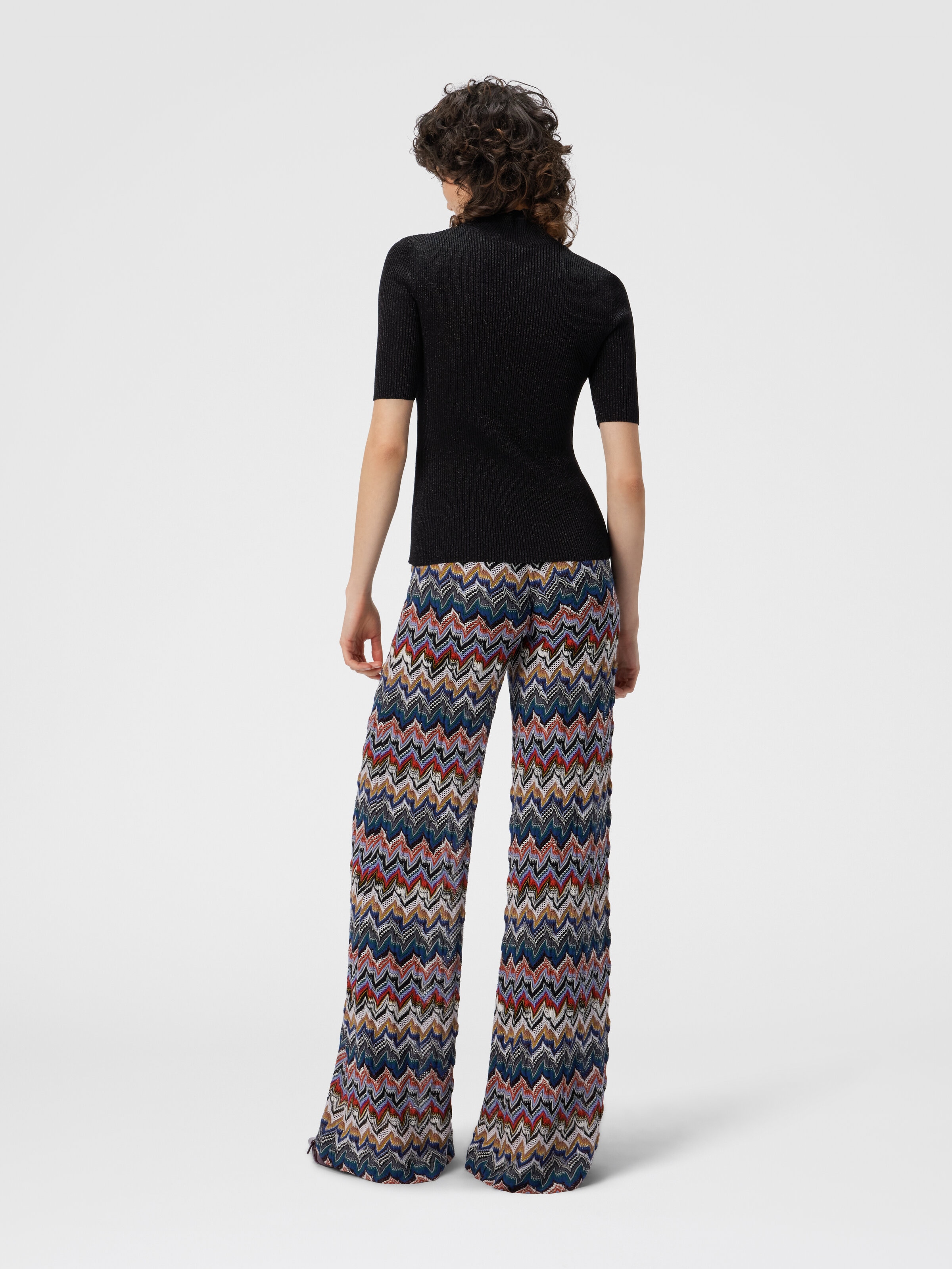 Mock Neck Sweater with Lamé Threads, Black - 2