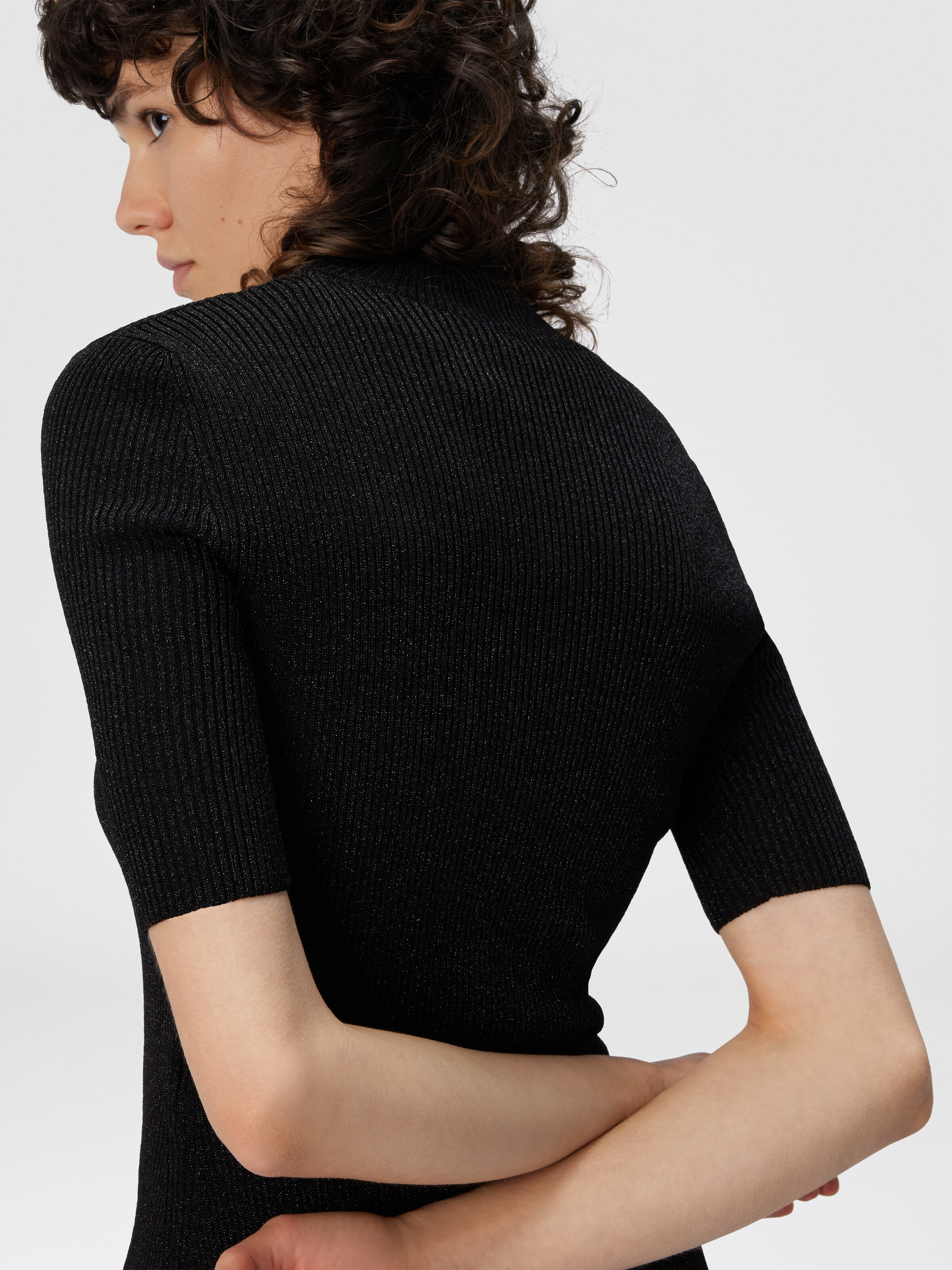 Mock Neck Sweater with Lamé Threads, Black - 4