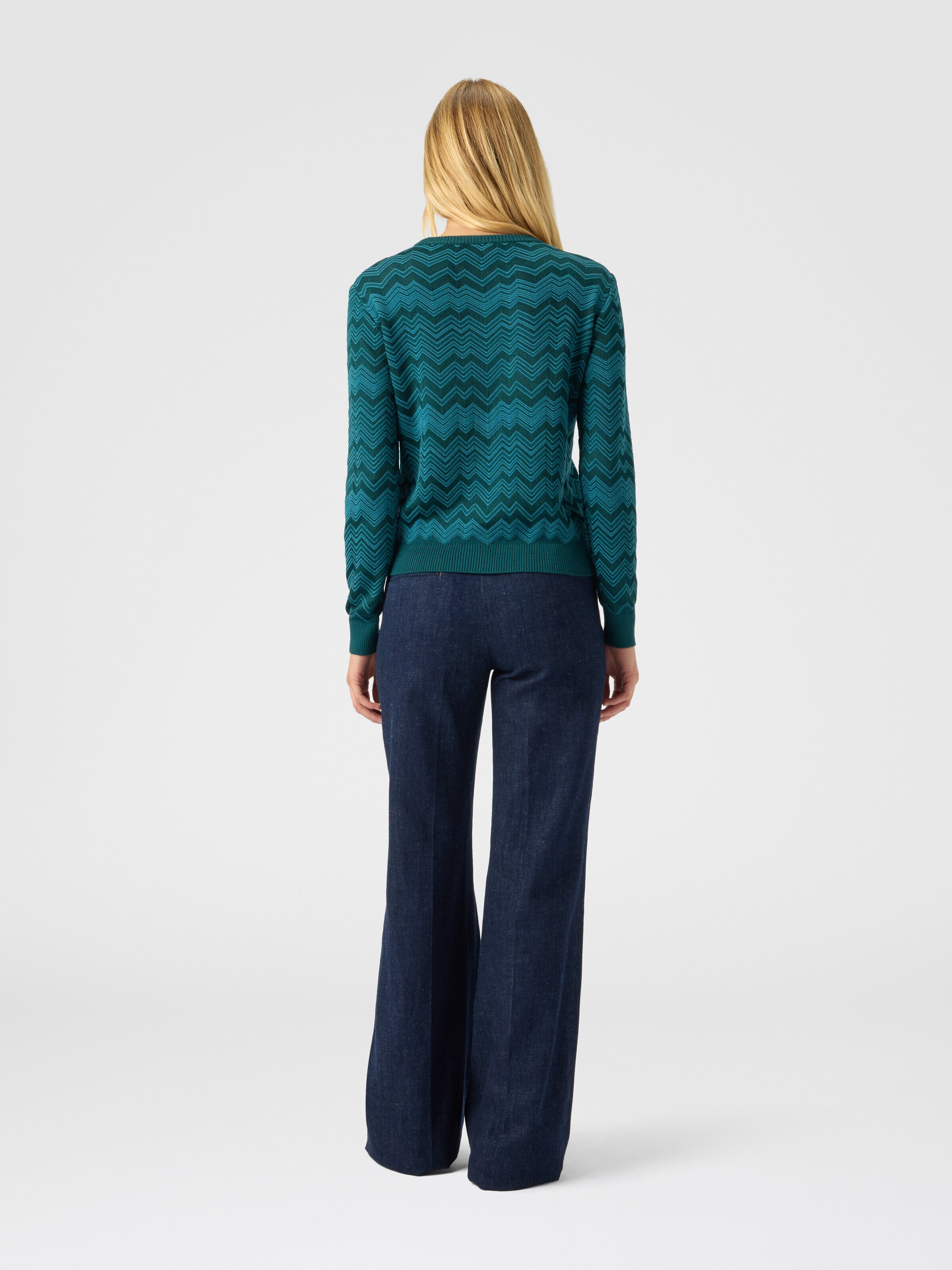 Crew neck sweater with chevron pattern, Green - 2