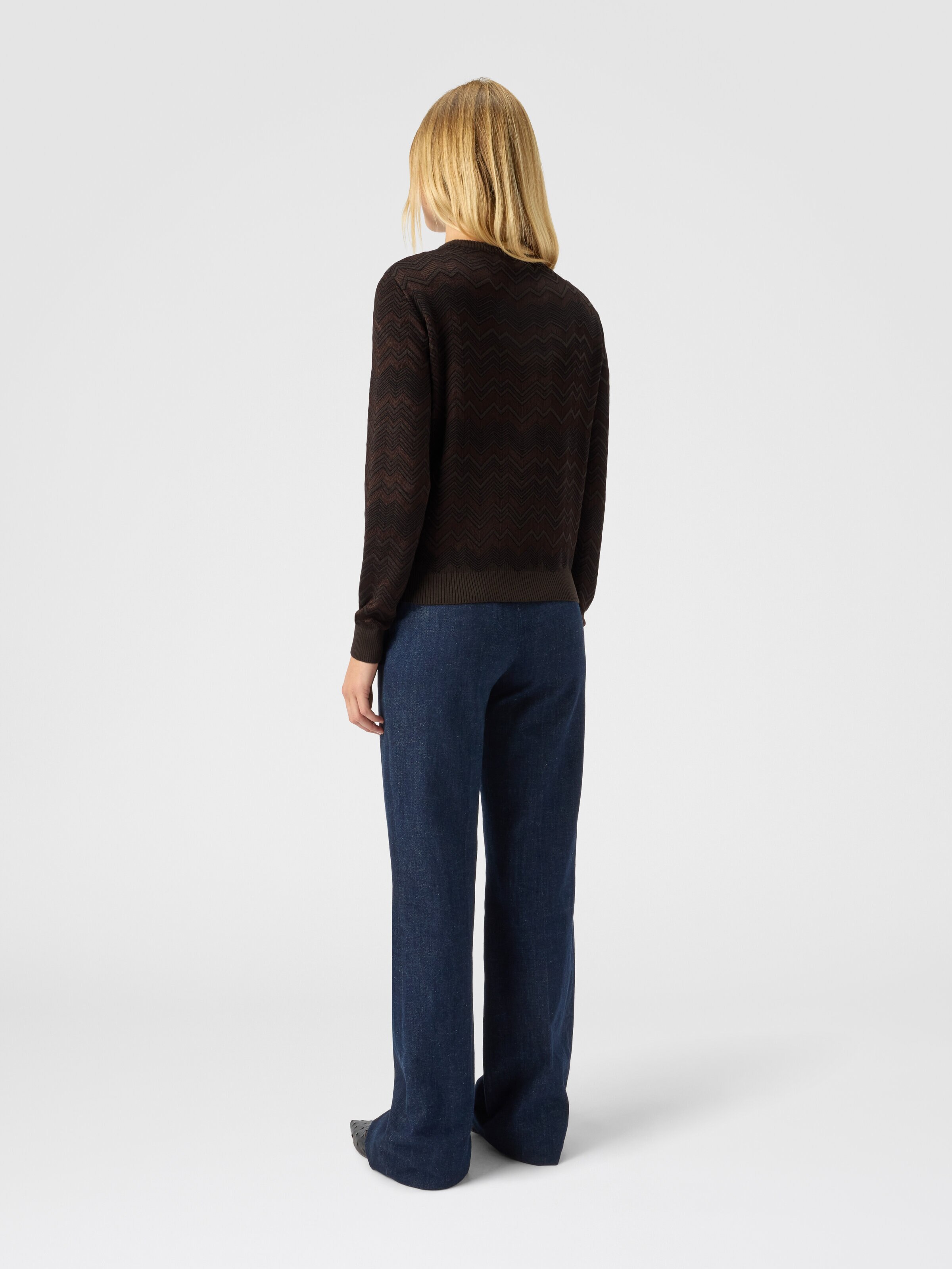 Crew neck sweater with chevron pattern, Brown - 2
