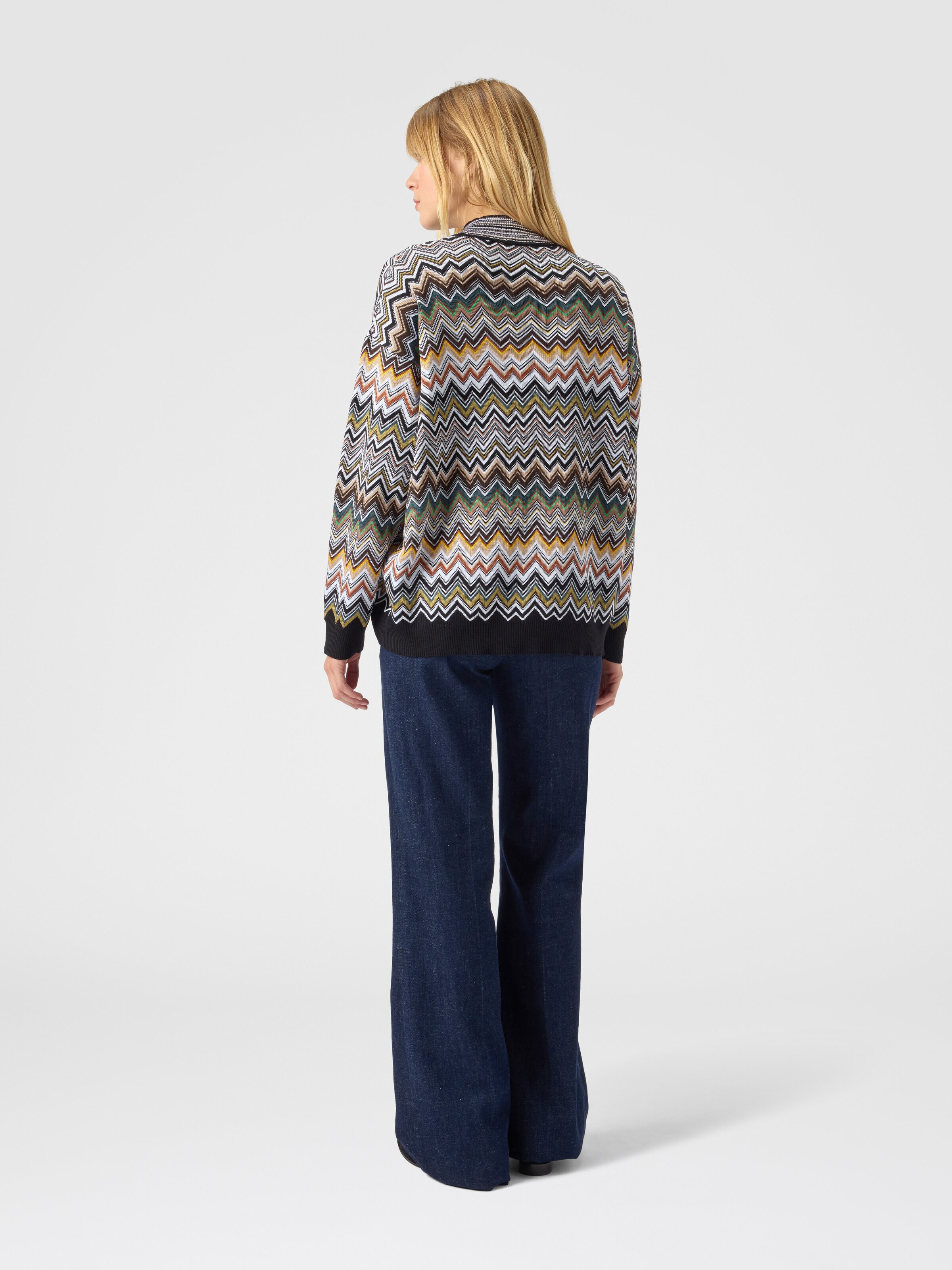 Oversized high-neck sweater with chevron pattern, Multicoloured  - 2
