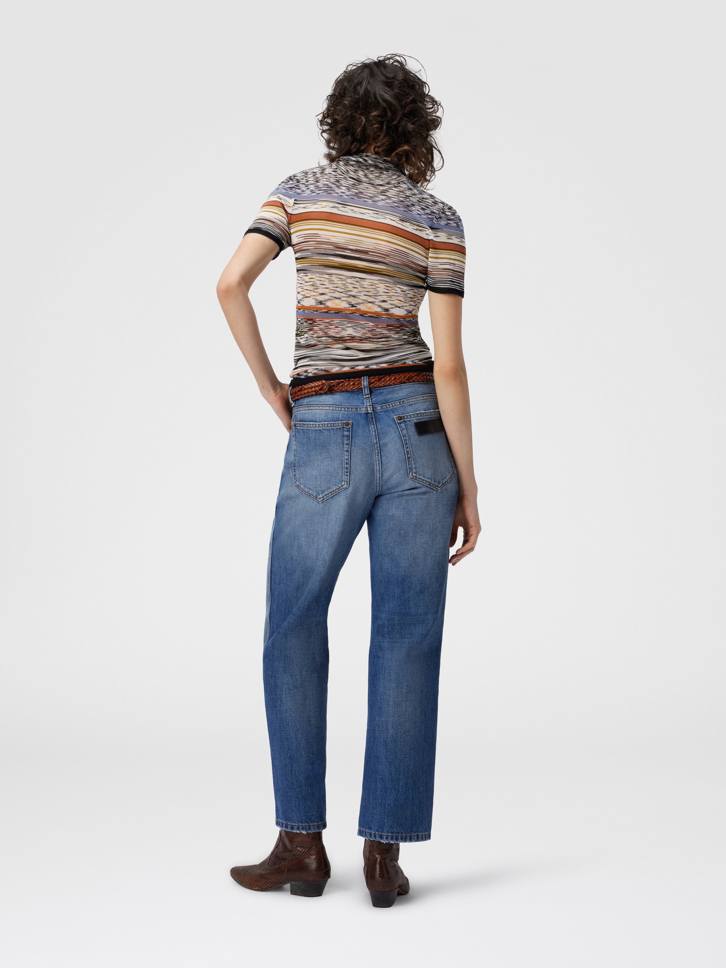 Mock Neck Sweater in Striped Knit, Multicoloured  - 2