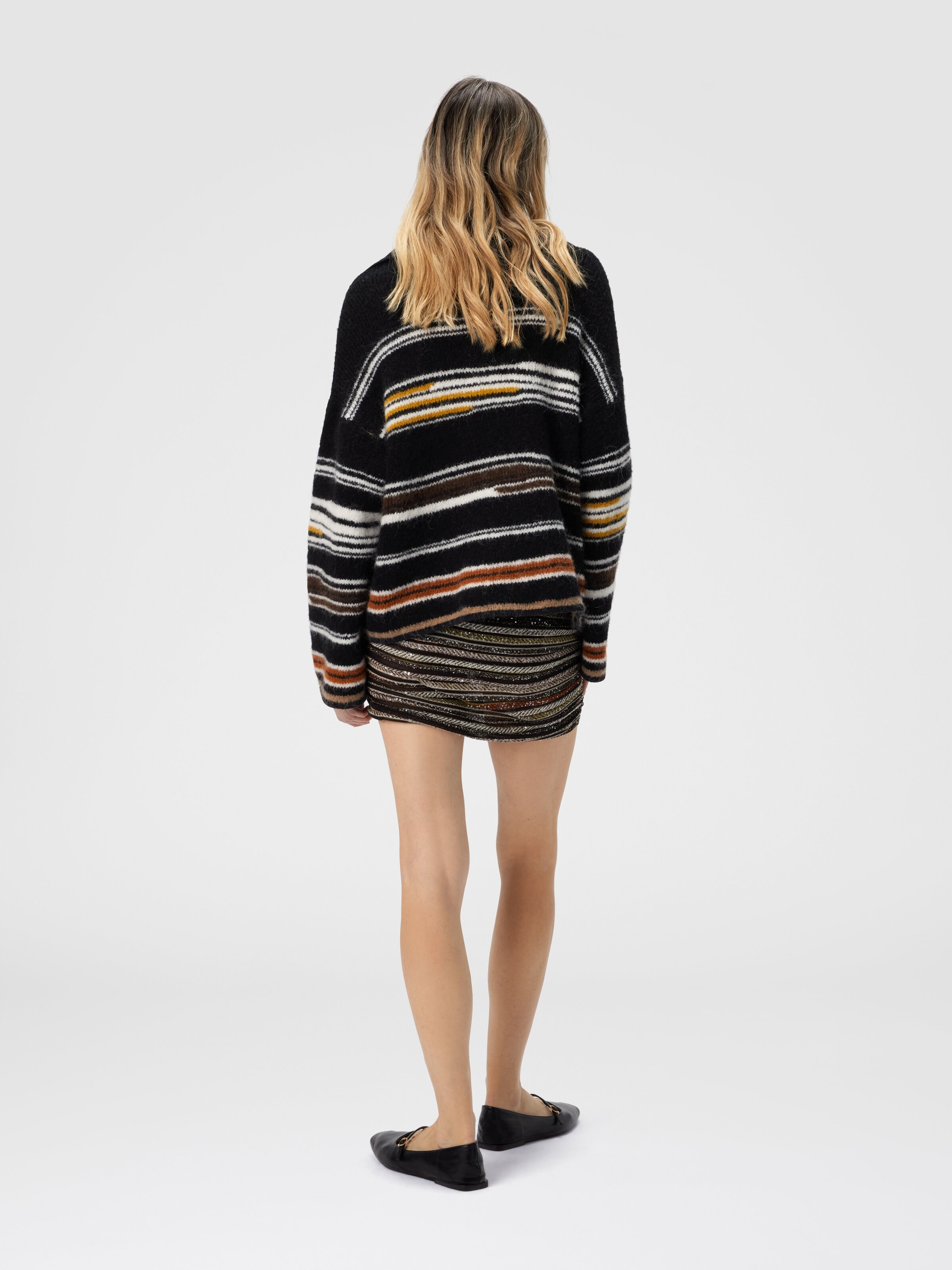 Oversized Long Sleeve Polo with Striped Inlay, Multicoloured  - 2