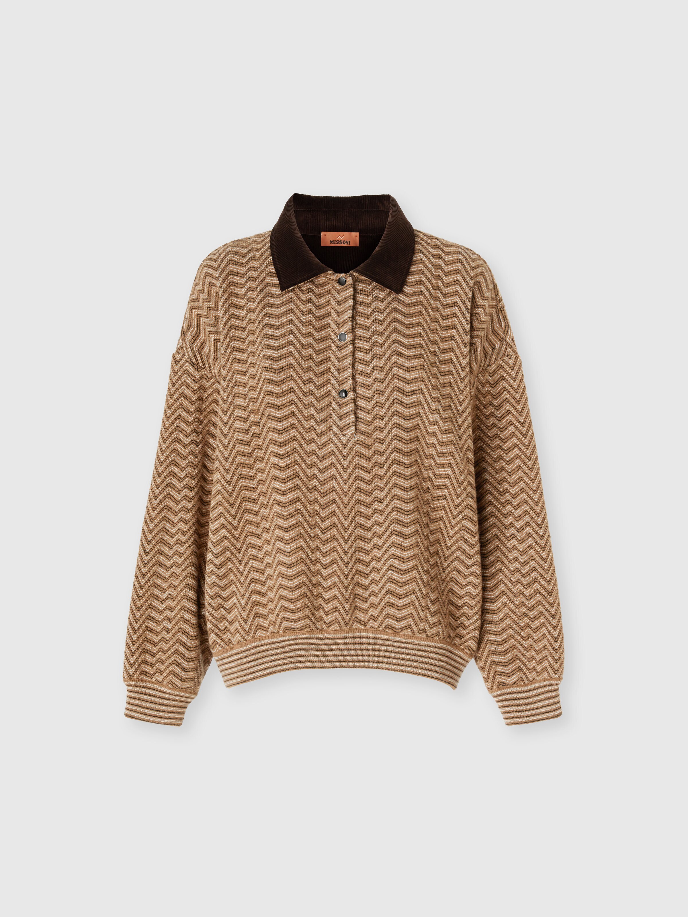 Chevron polo sweater, Beige - 0