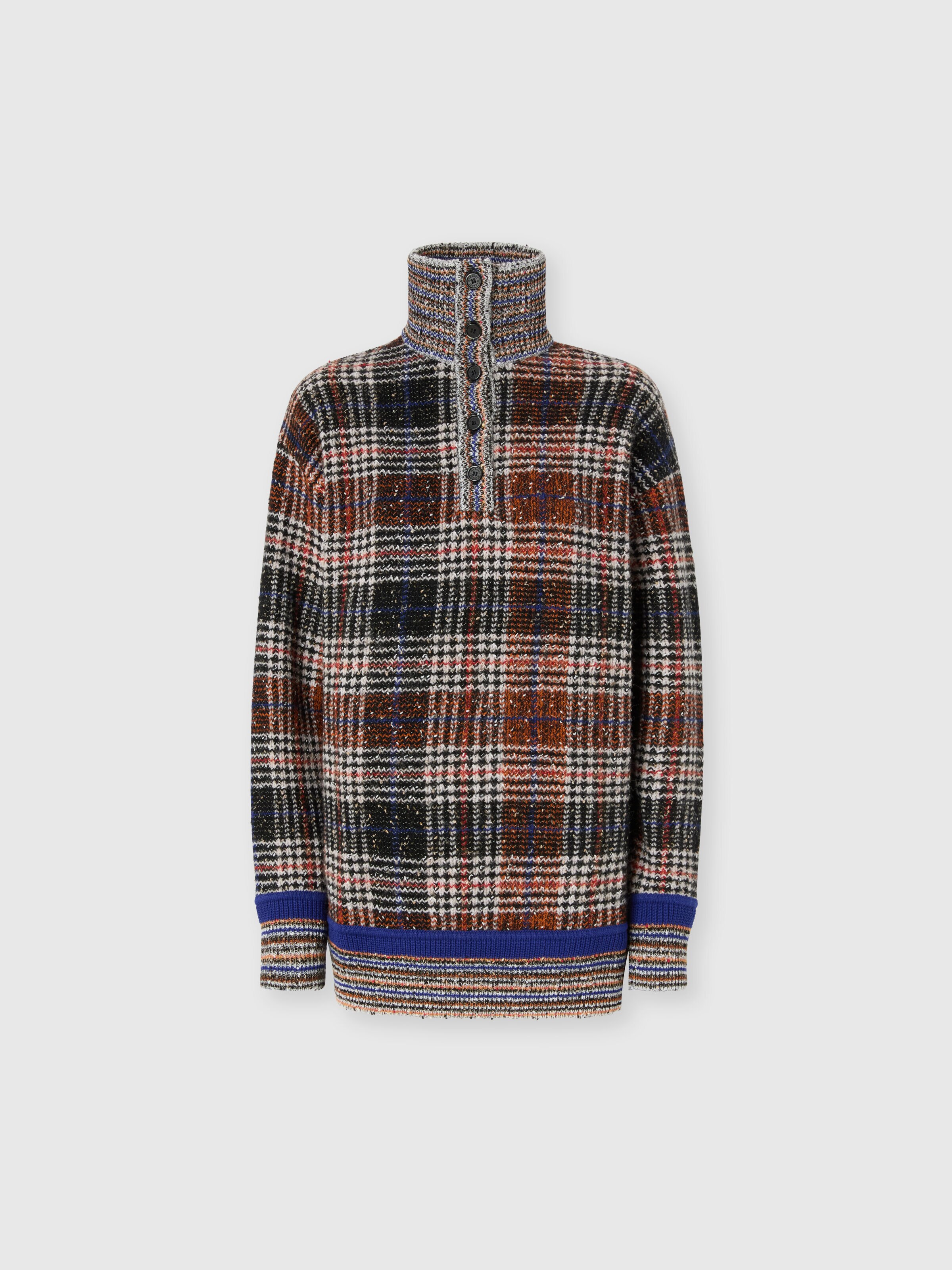 High-neck sweater with check pattern, Multicoloured  - 0