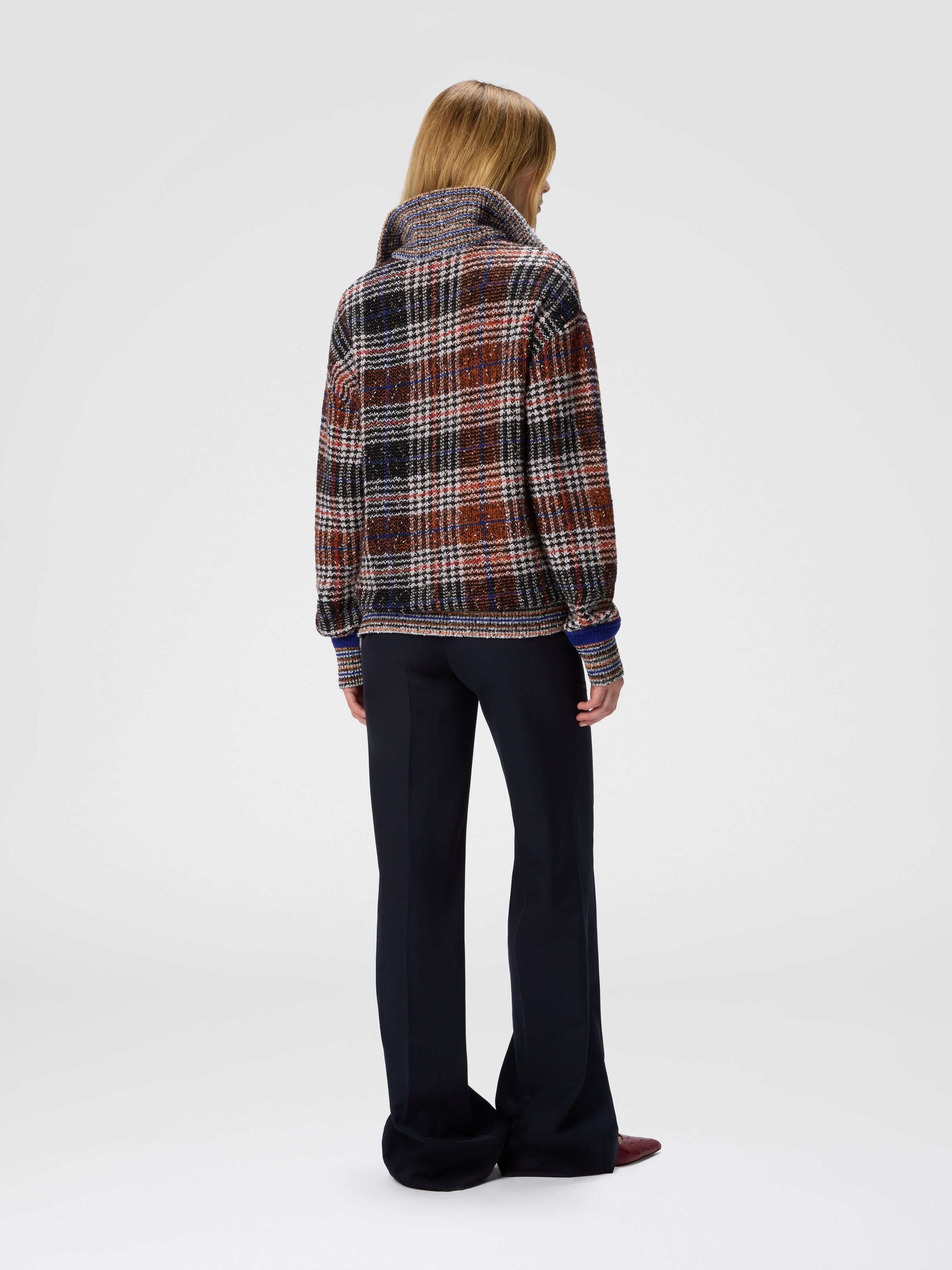High-neck sweater with check pattern, Multicoloured  - 2