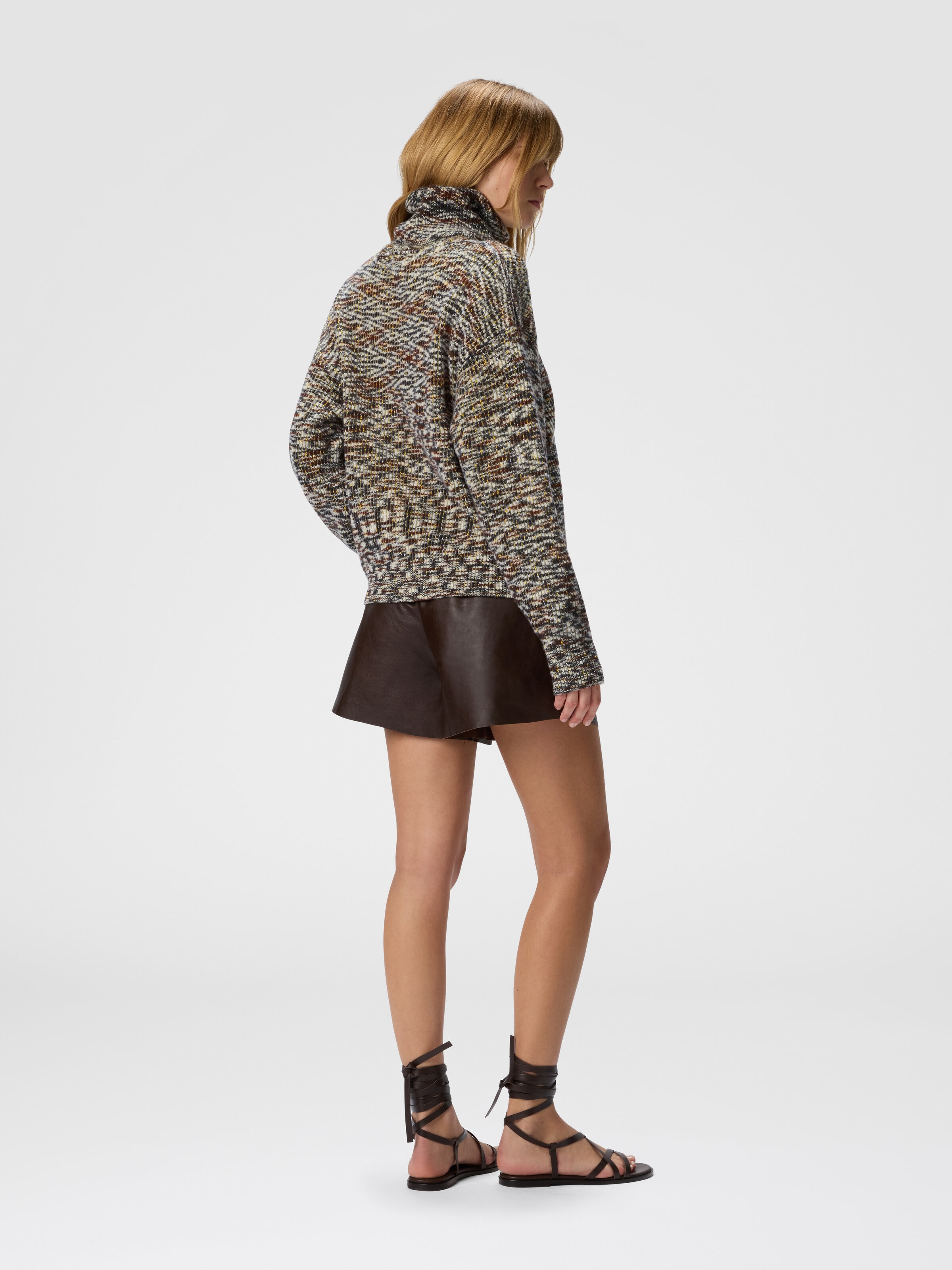 High-neck flame knit sweater, Black & Brown - 2