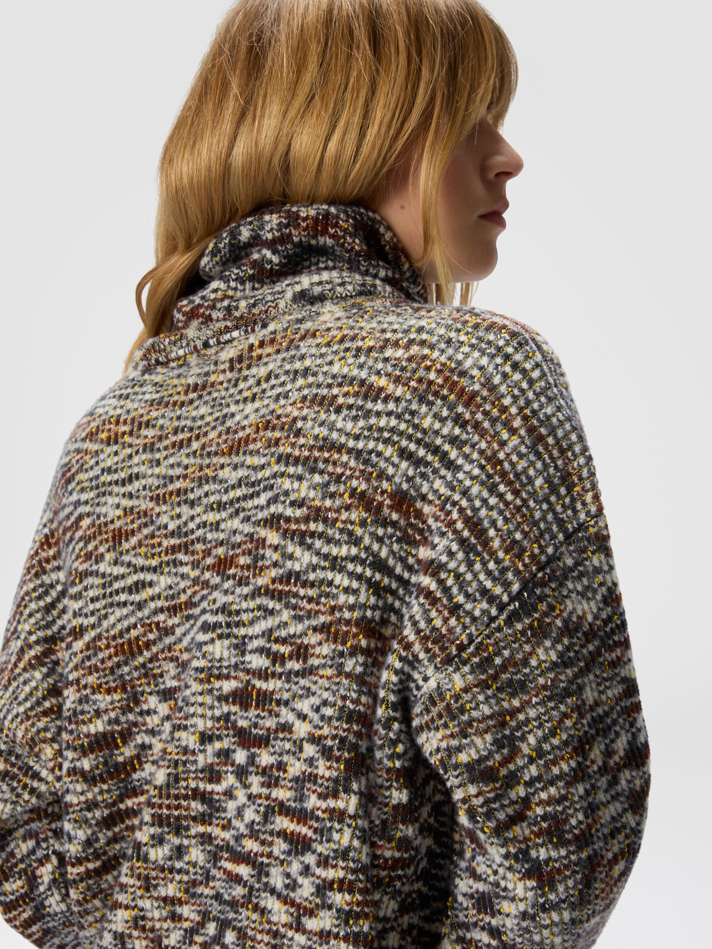 High-neck flame knit sweater, Black & Brown - 4