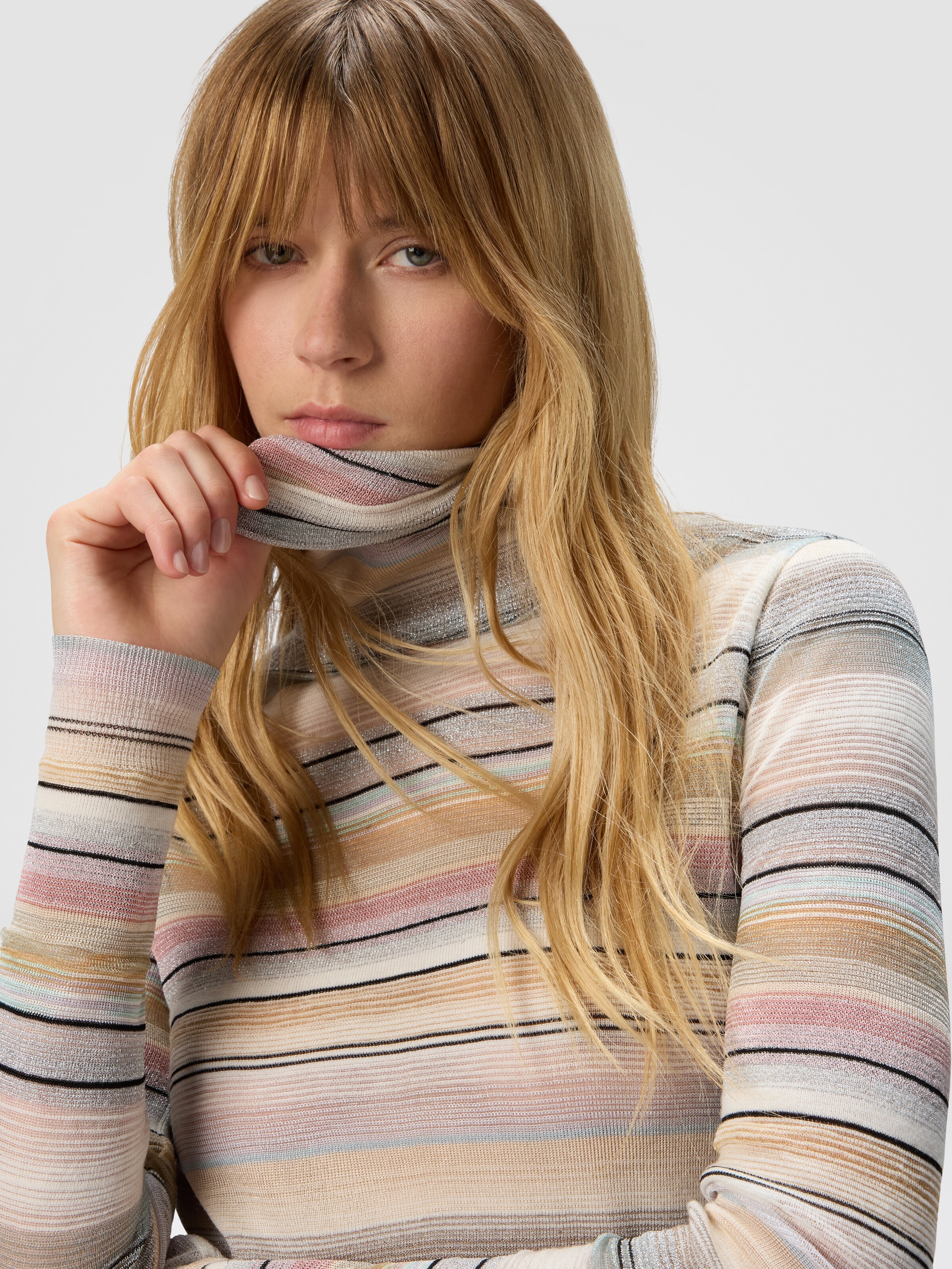 Striped high-neck sweater, Beige & Pink  - 4