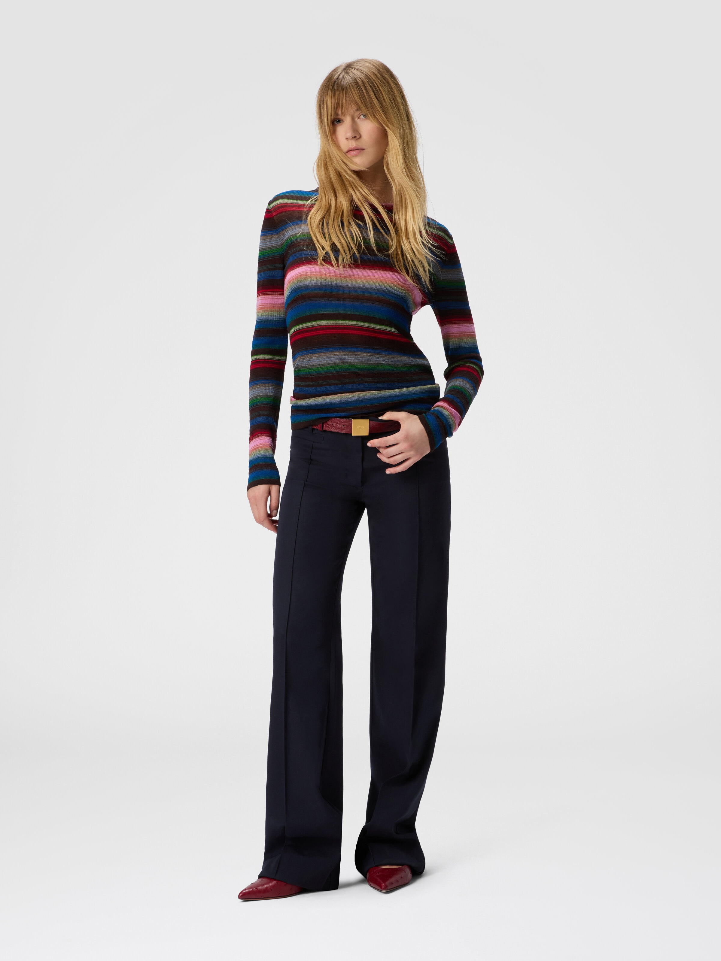 Maglia girocollo a righe, Blu & Rosa  - 1