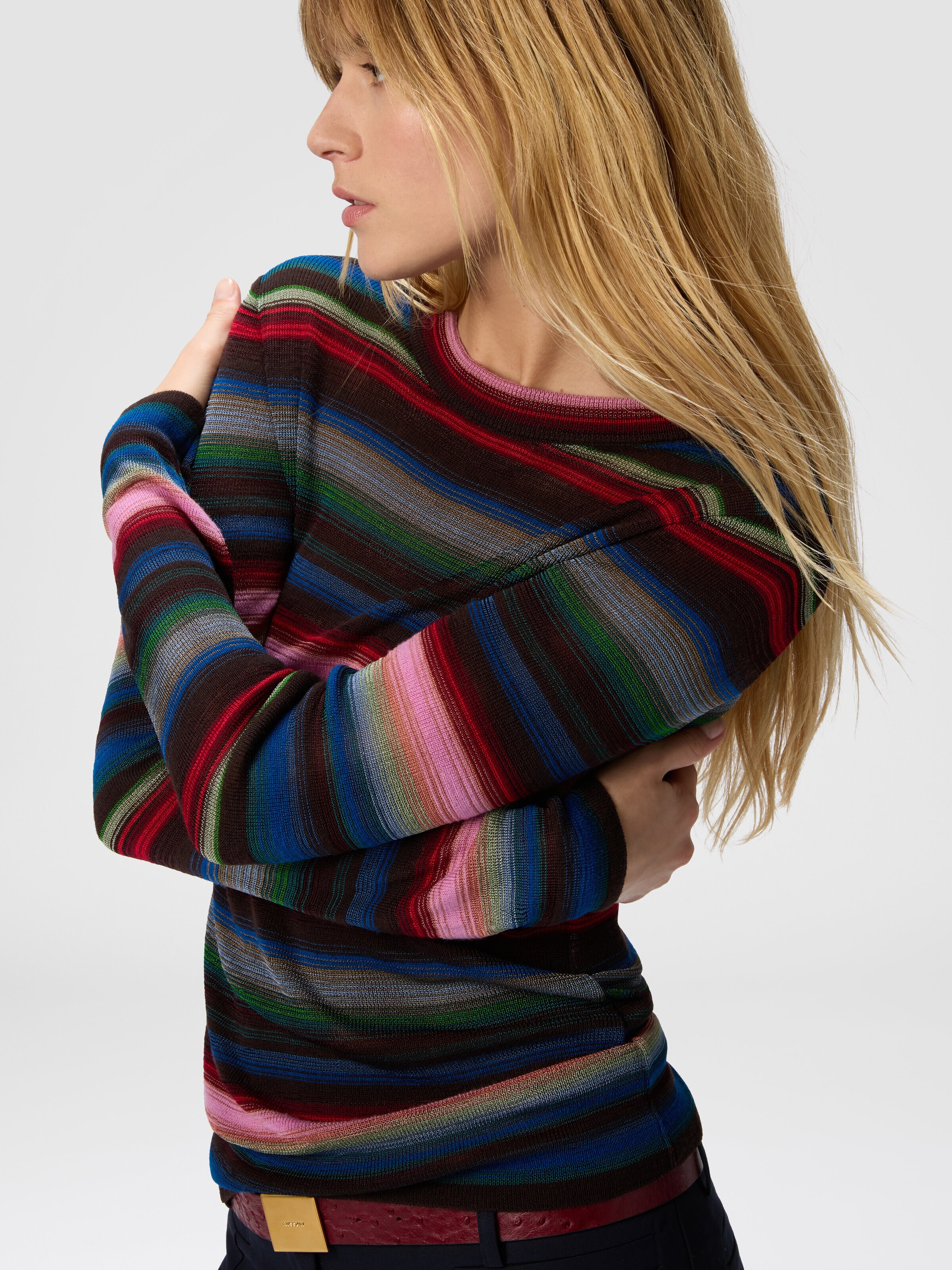 Maglia girocollo a righe, Blu & Rosa  - 4