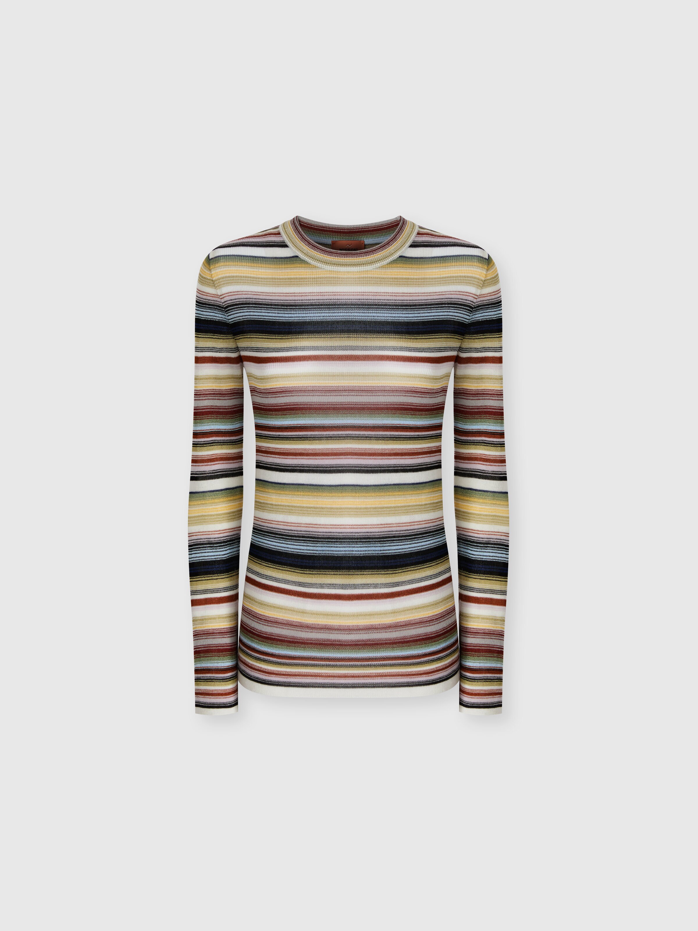 Striped crew neck sweater, Yellow & Brown - 0