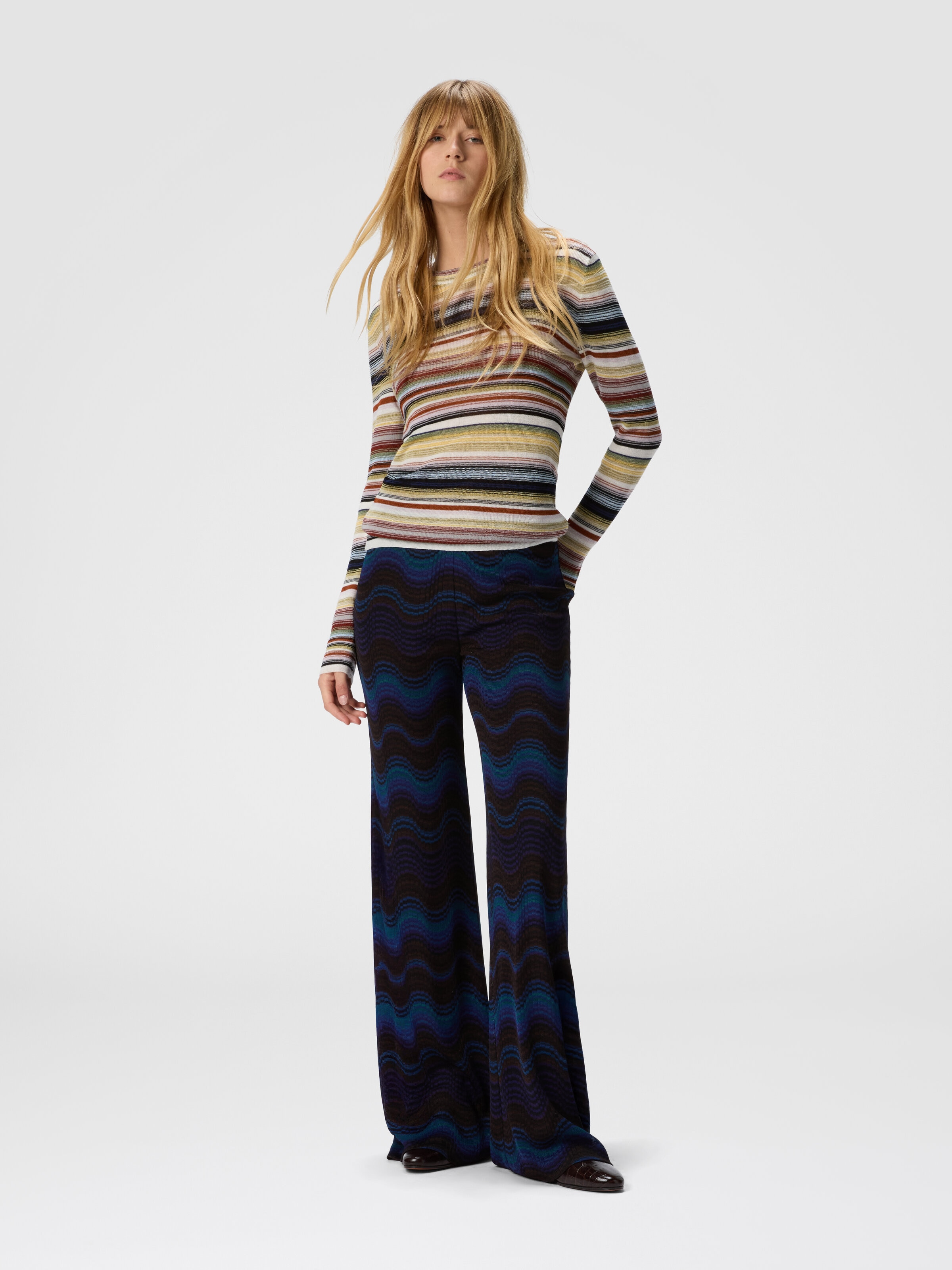 Striped crew neck sweater, Yellow & Brown - 1