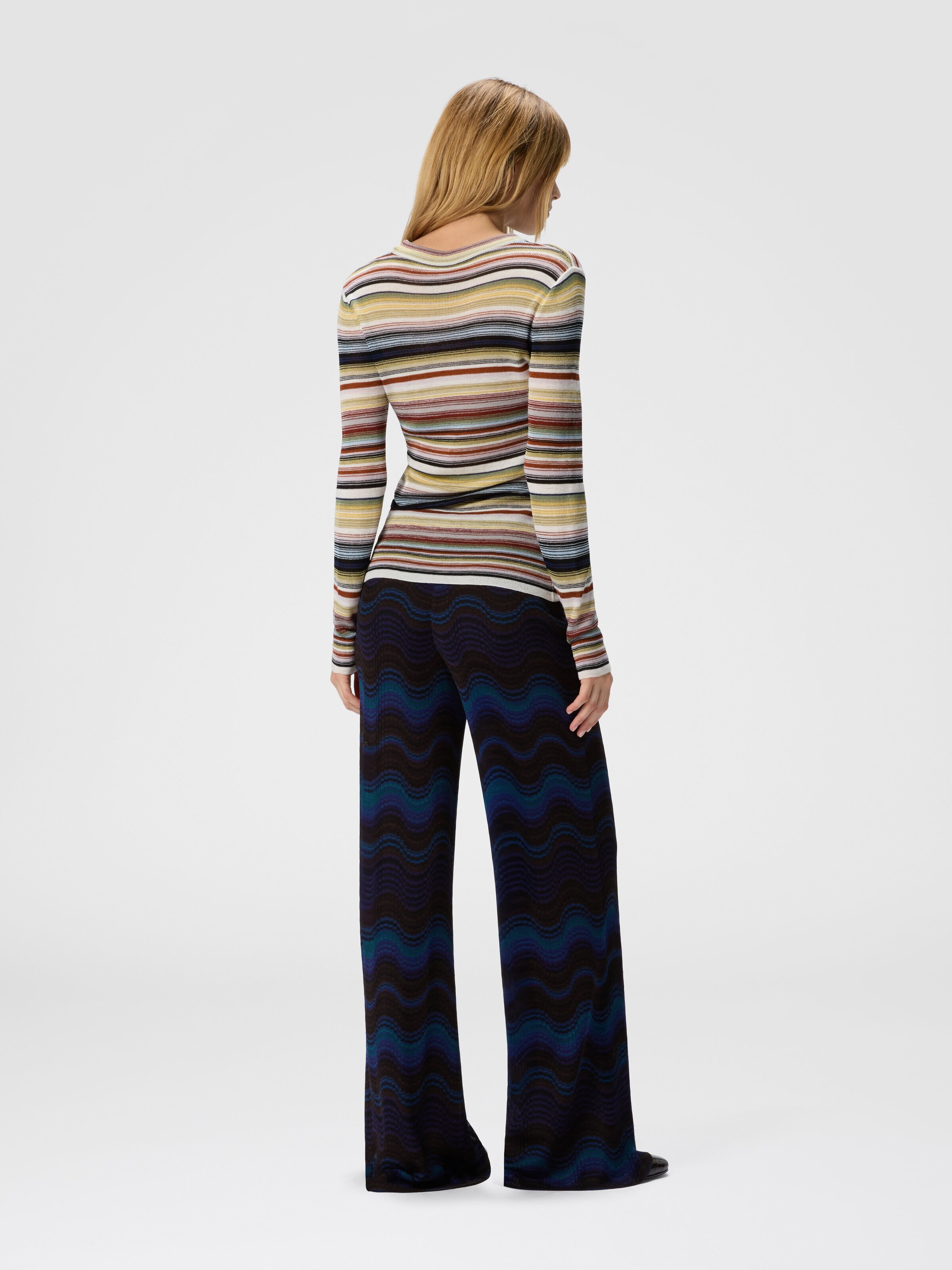 Striped crew neck sweater, Yellow & Brown - 2