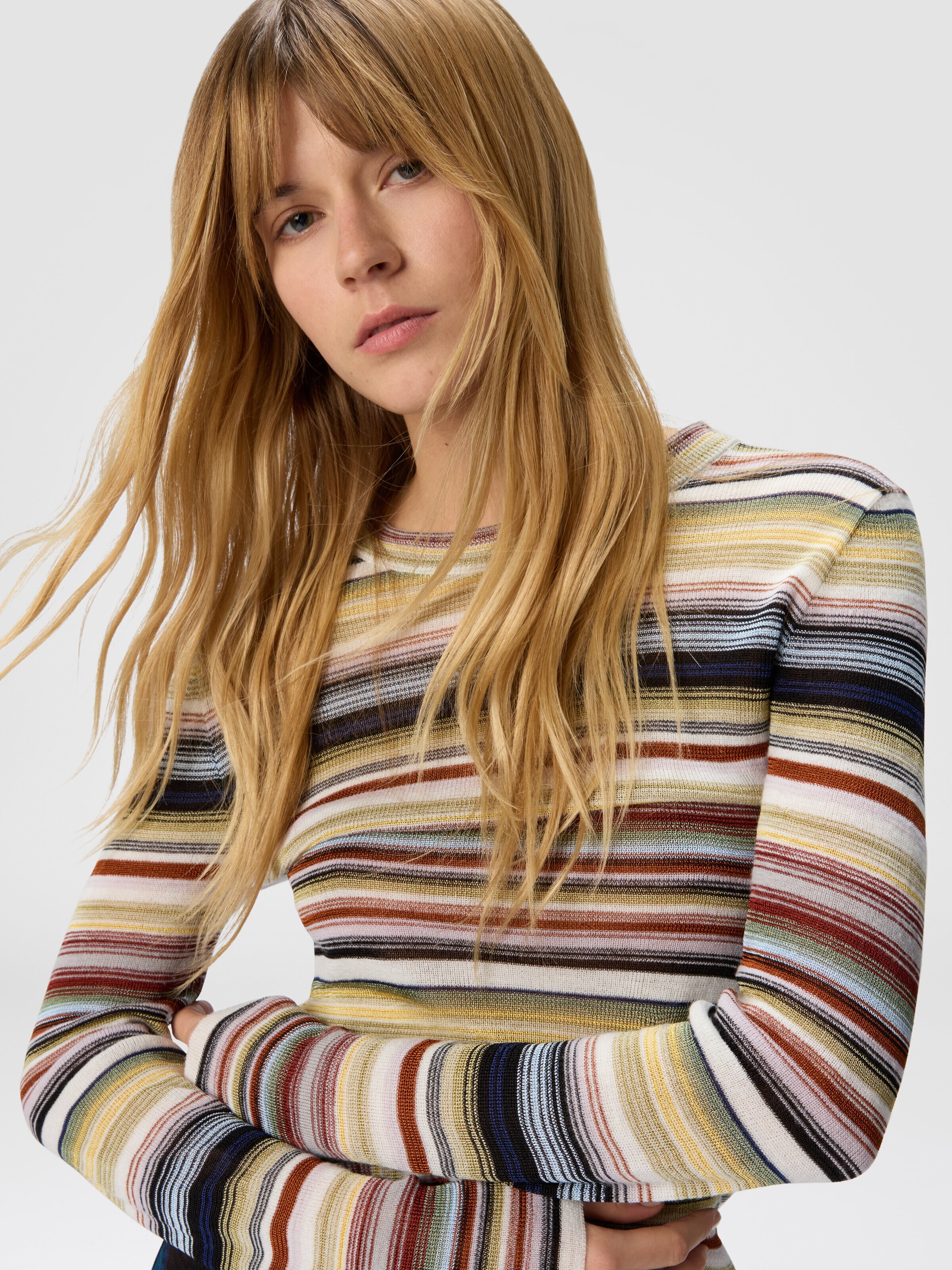 Striped crew neck sweater, Yellow & Brown - 3