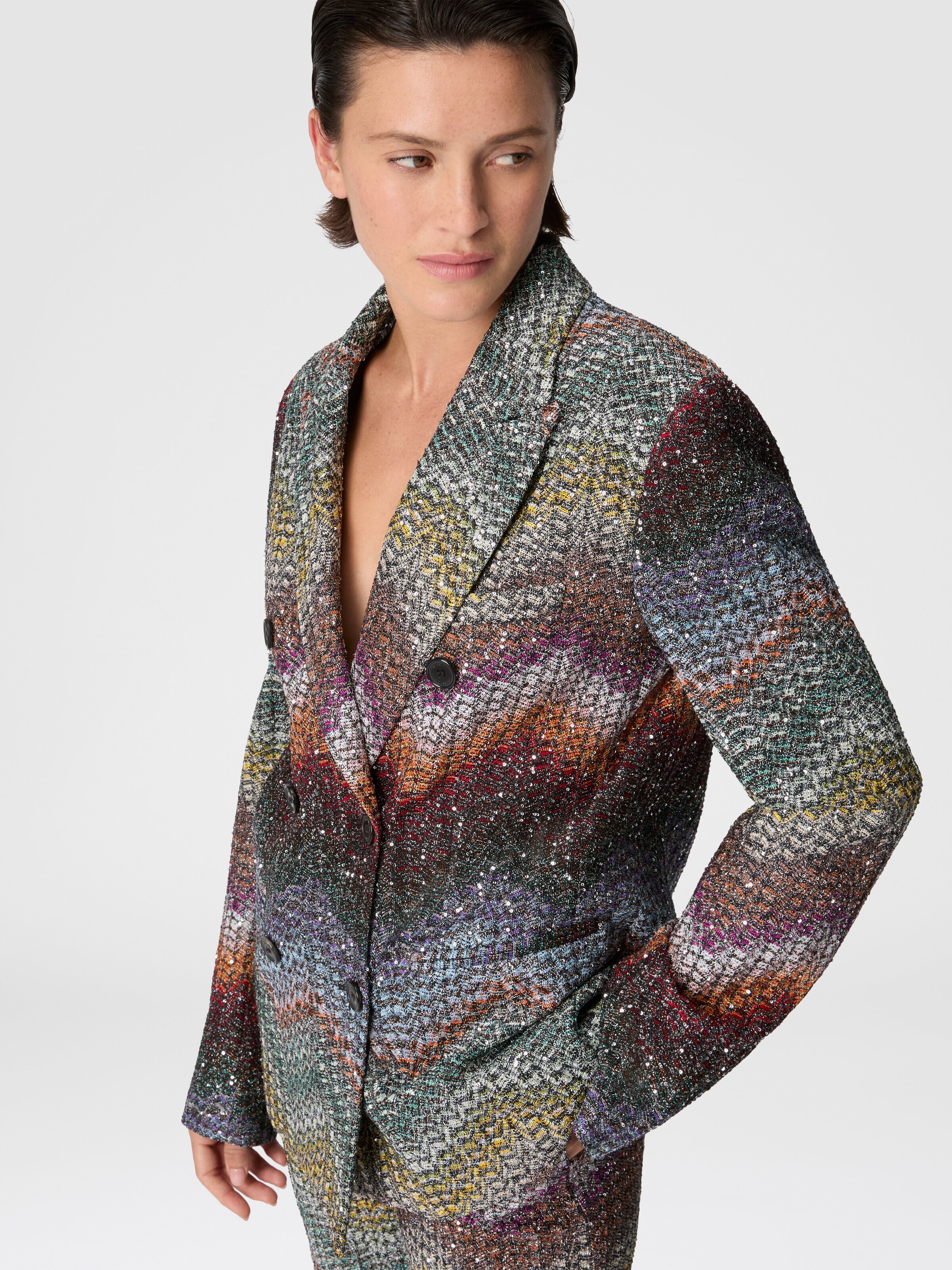 Blazer cruzado de viscosa lamé con lentejuelas, Multicolor  - 3