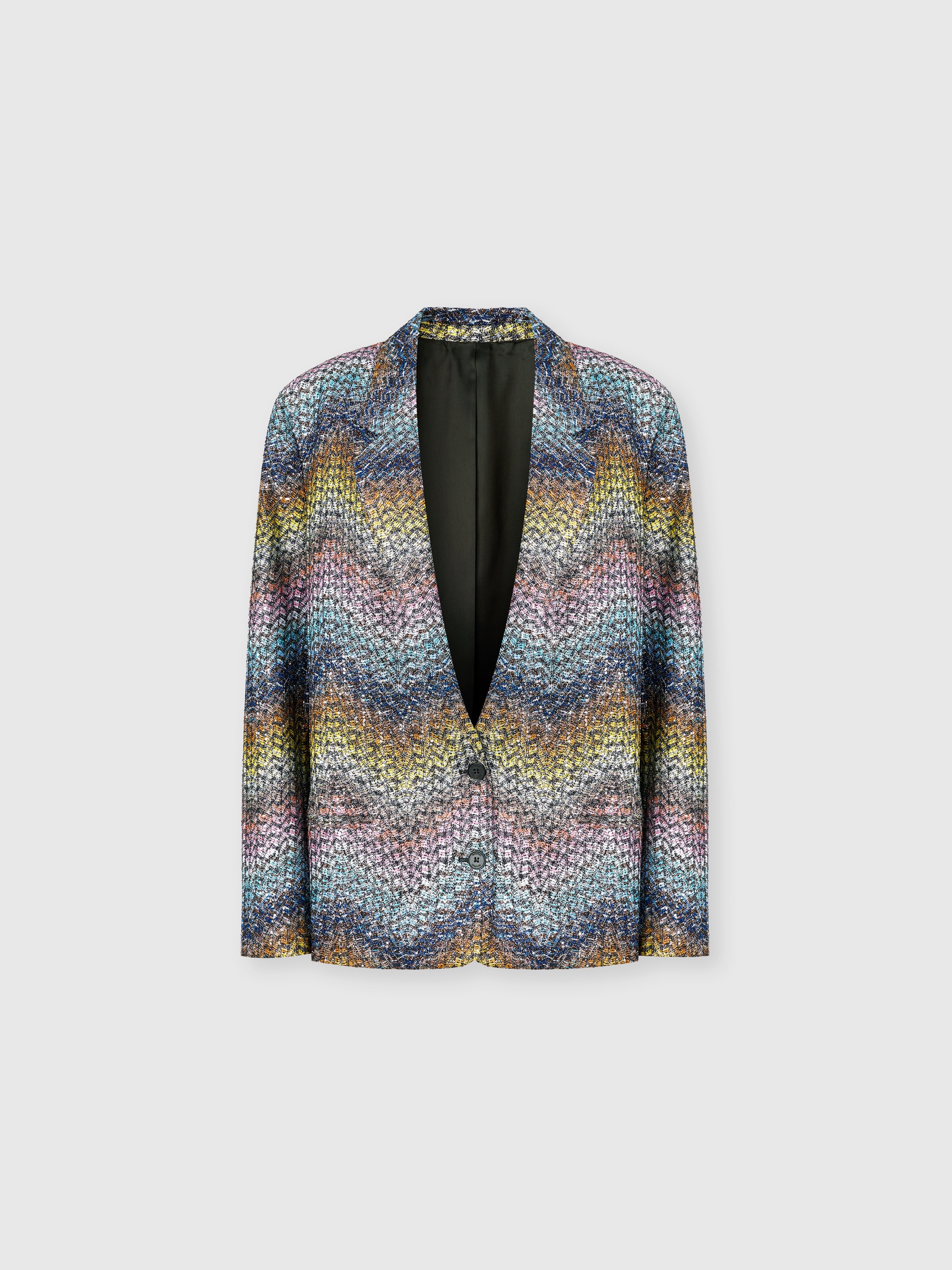 Oversized single-breasted blazer in a Greek-style zigzag knit with sequins, Multicoloured  - 0