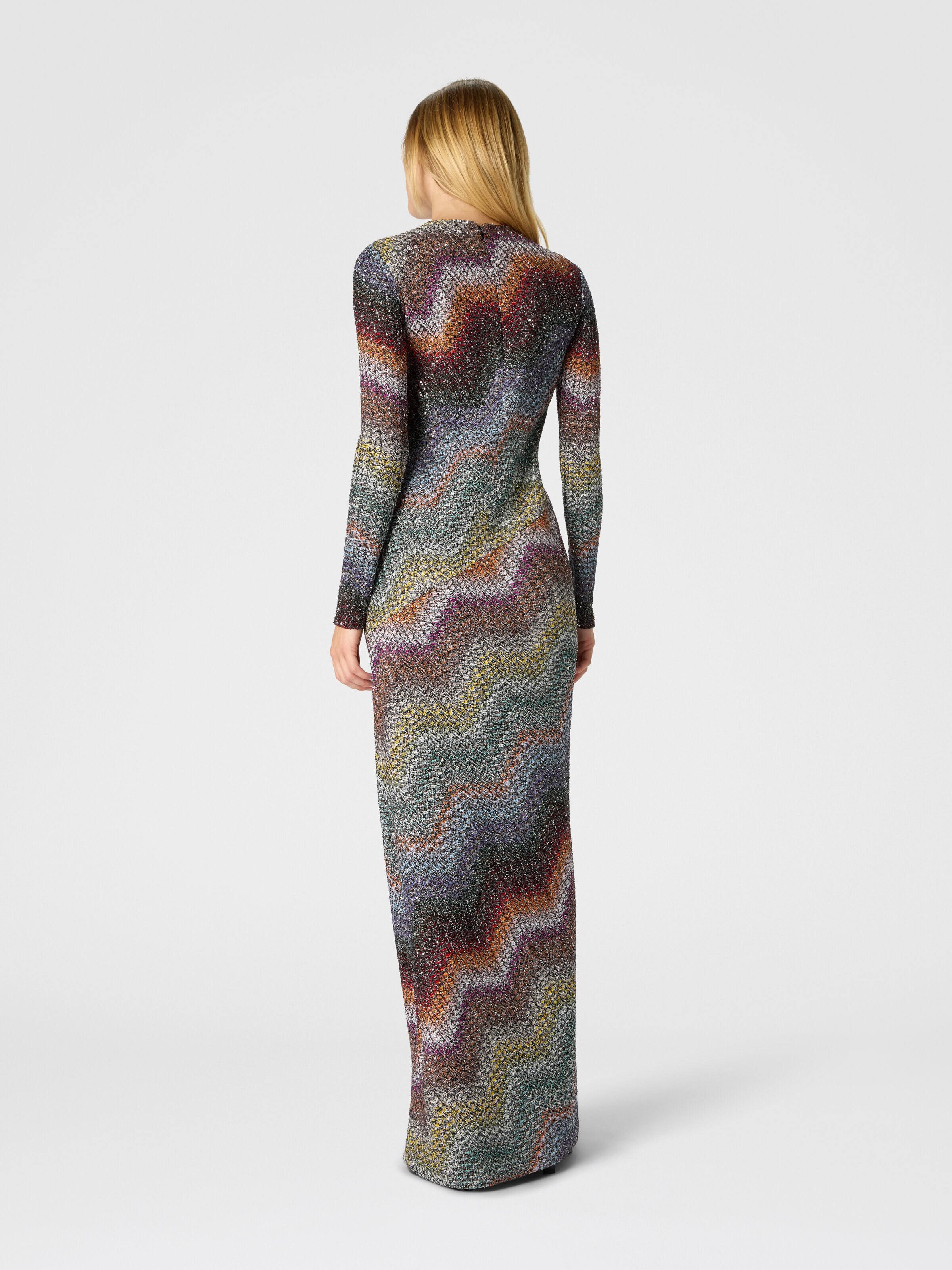 Long-sleeved dress in a Greek-style zigzag knit with sequins, Multicoloured  - 2