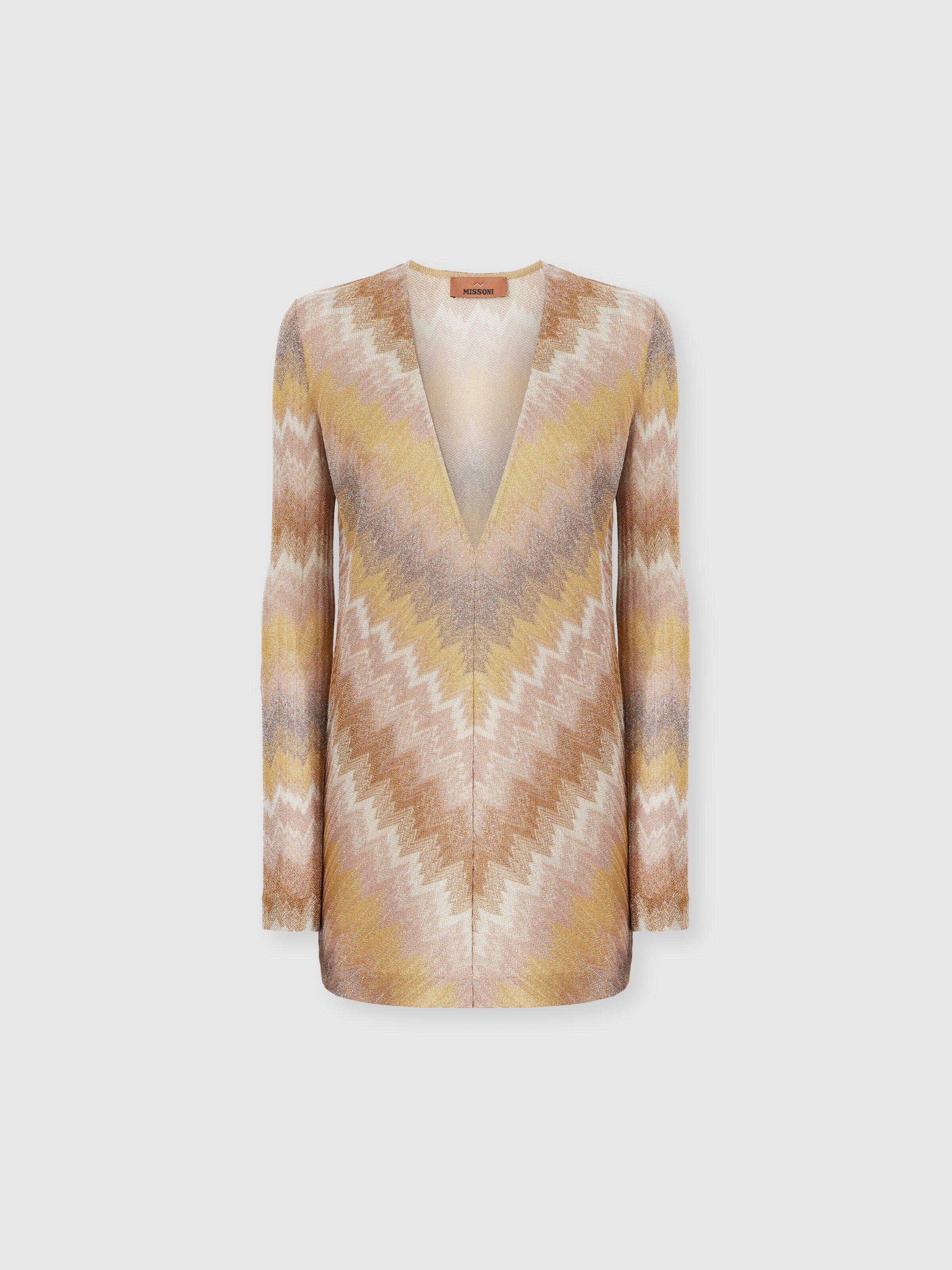 Long-sleeved mini dress in ombre lurex, Multicoloured  - 0