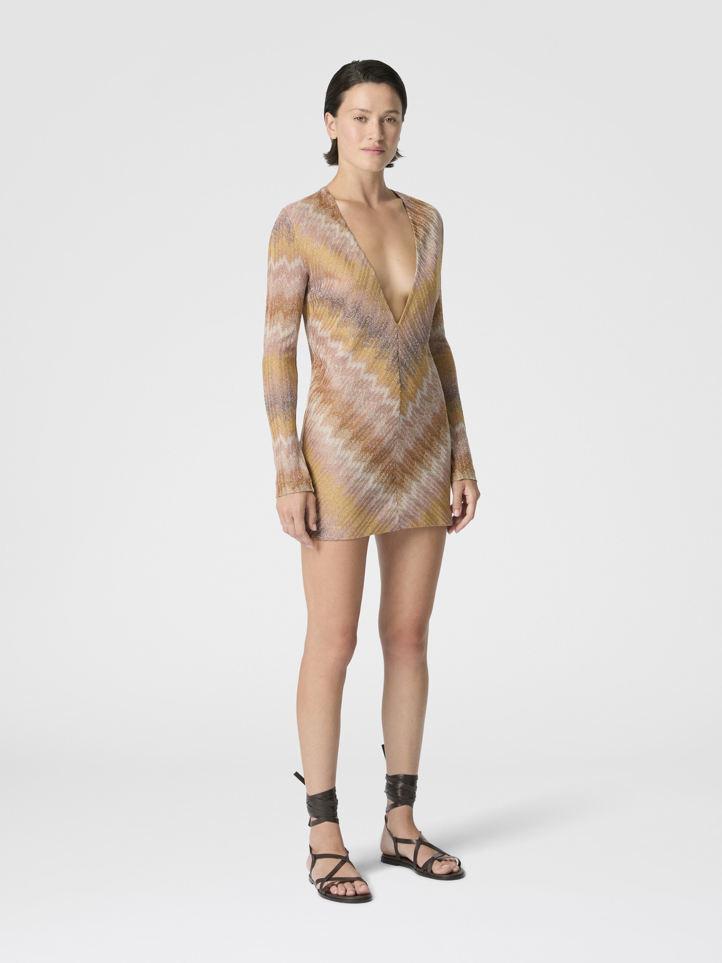 Long-sleeved mini dress in ombre lurex, Multicoloured  - 1