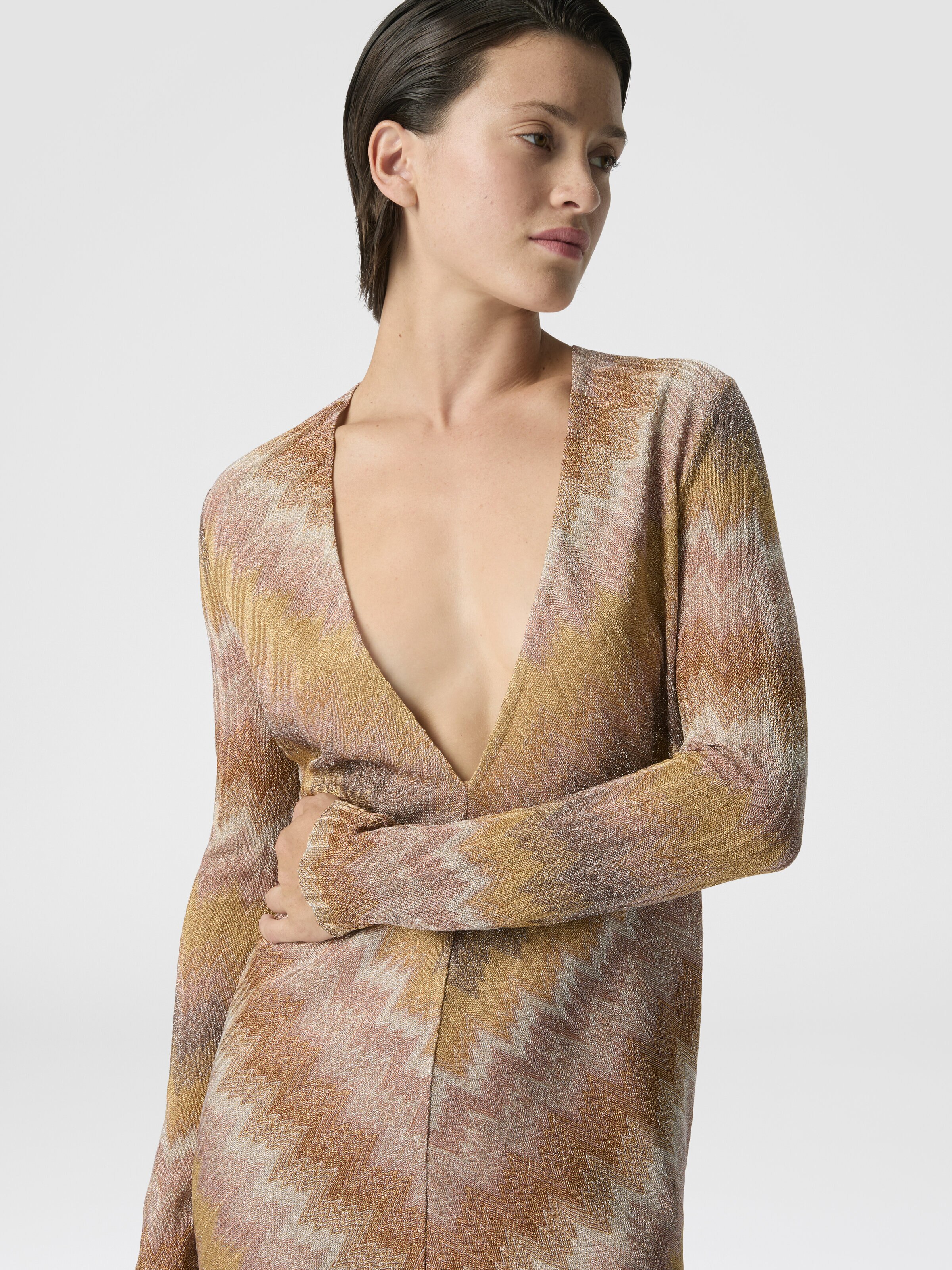 Long-sleeved mini dress in ombre lurex, Multicoloured  - 3