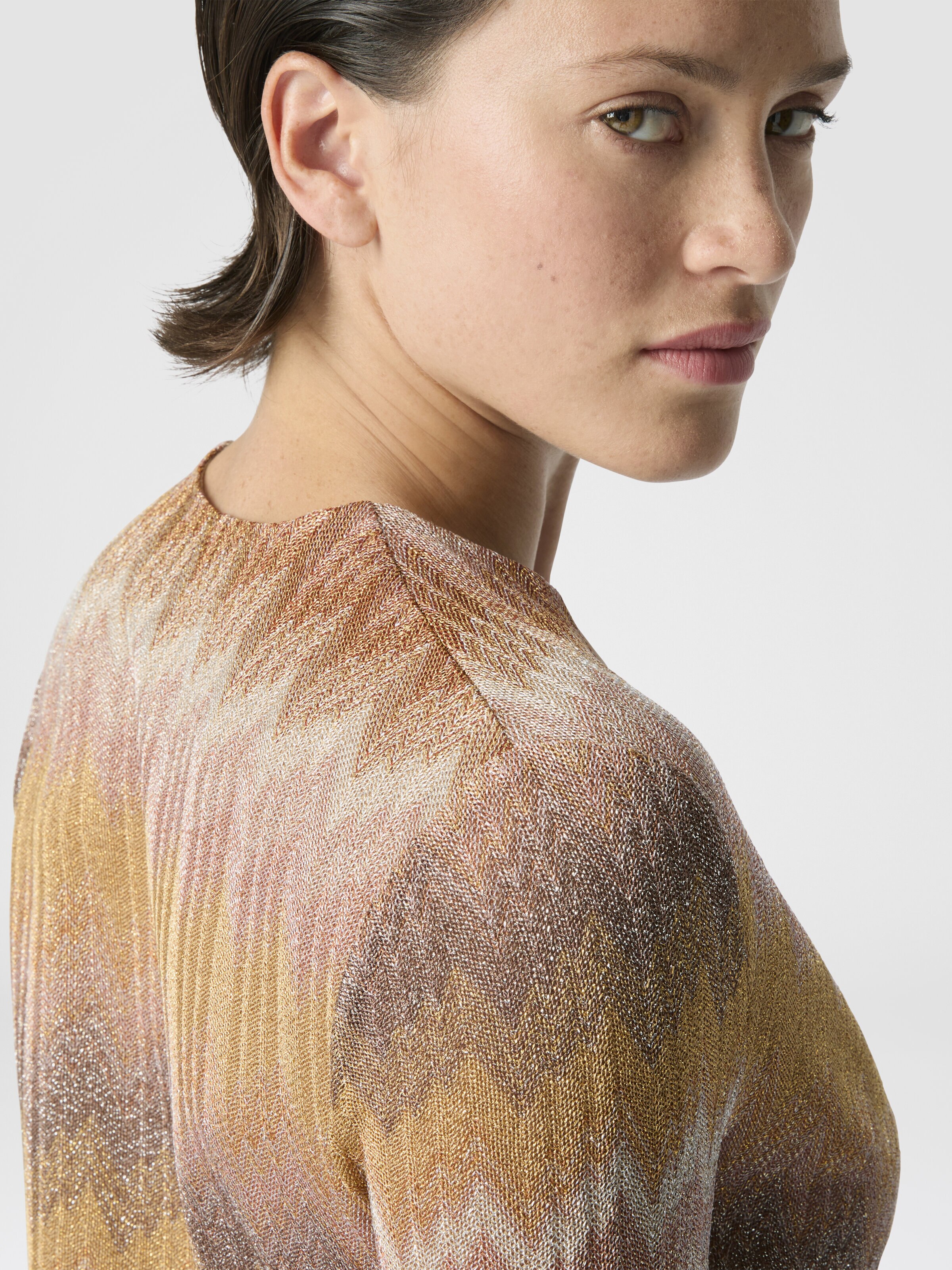 Long-sleeved mini dress in ombre lurex, Multicoloured  - 4