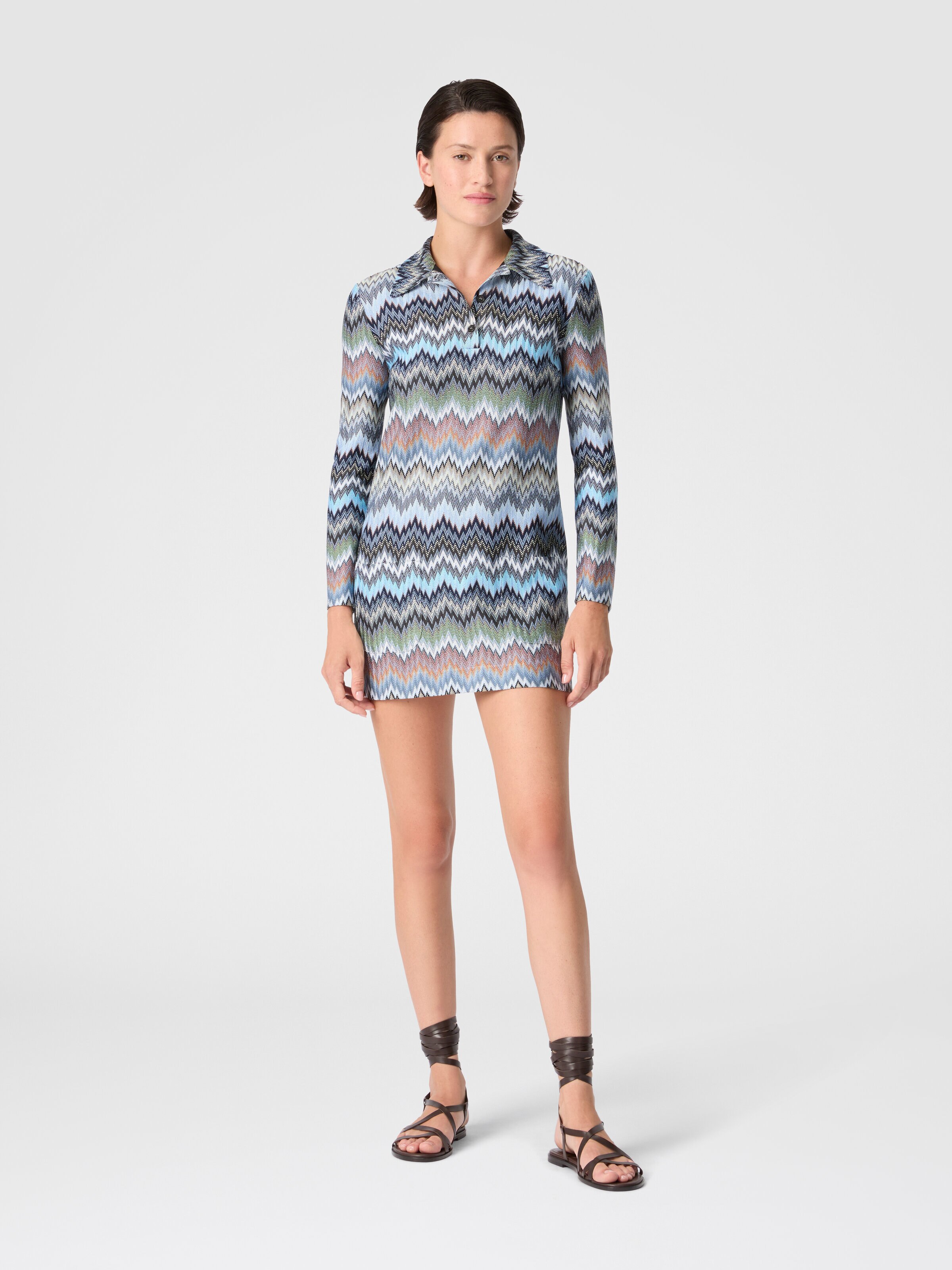 Snake-Pattern Viscose Polo Mini Dress, Blue & Multicoloured  - 1