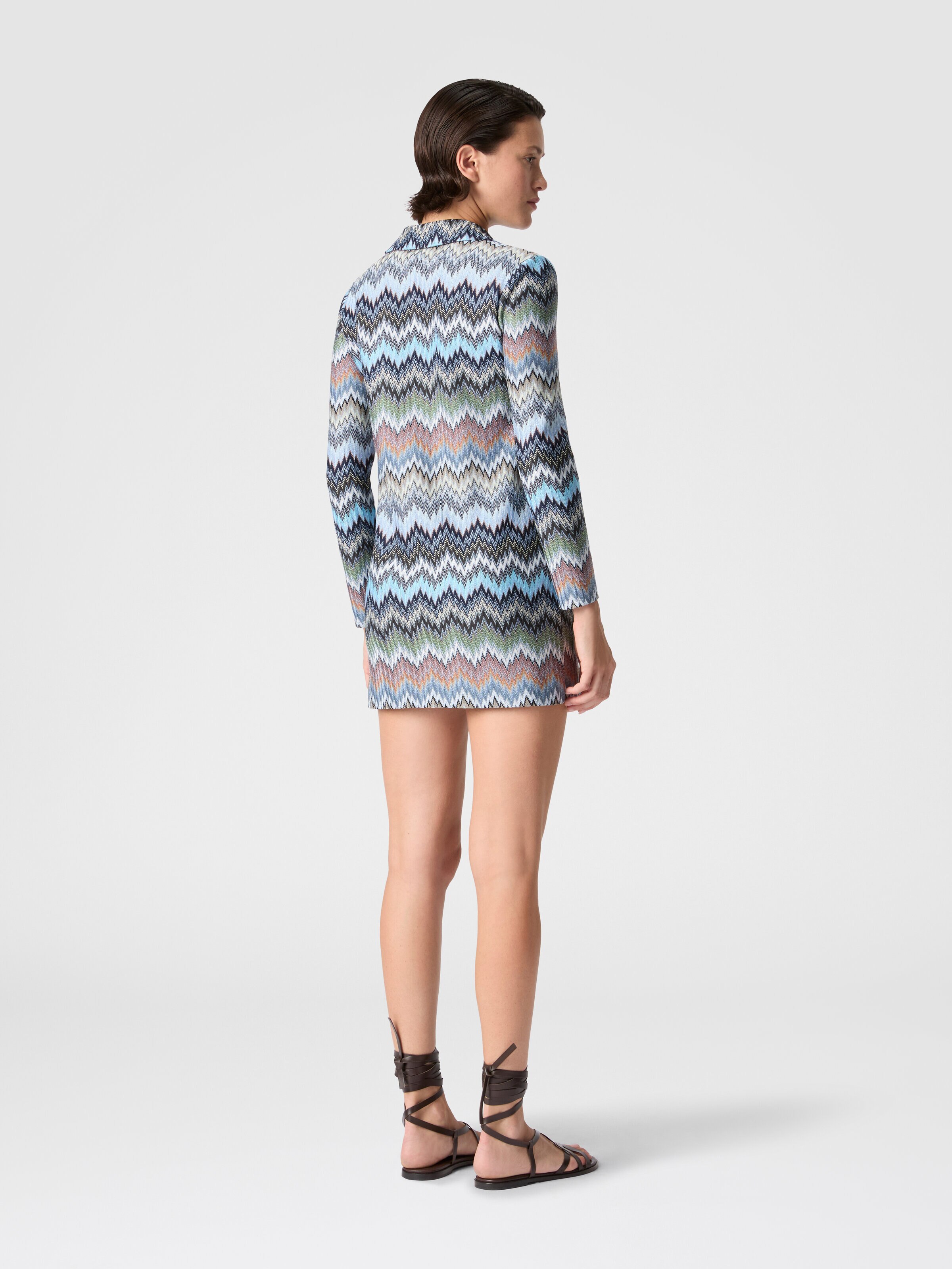 Snake-Pattern Viscose Polo Mini Dress, Blue & Multicoloured  - 2