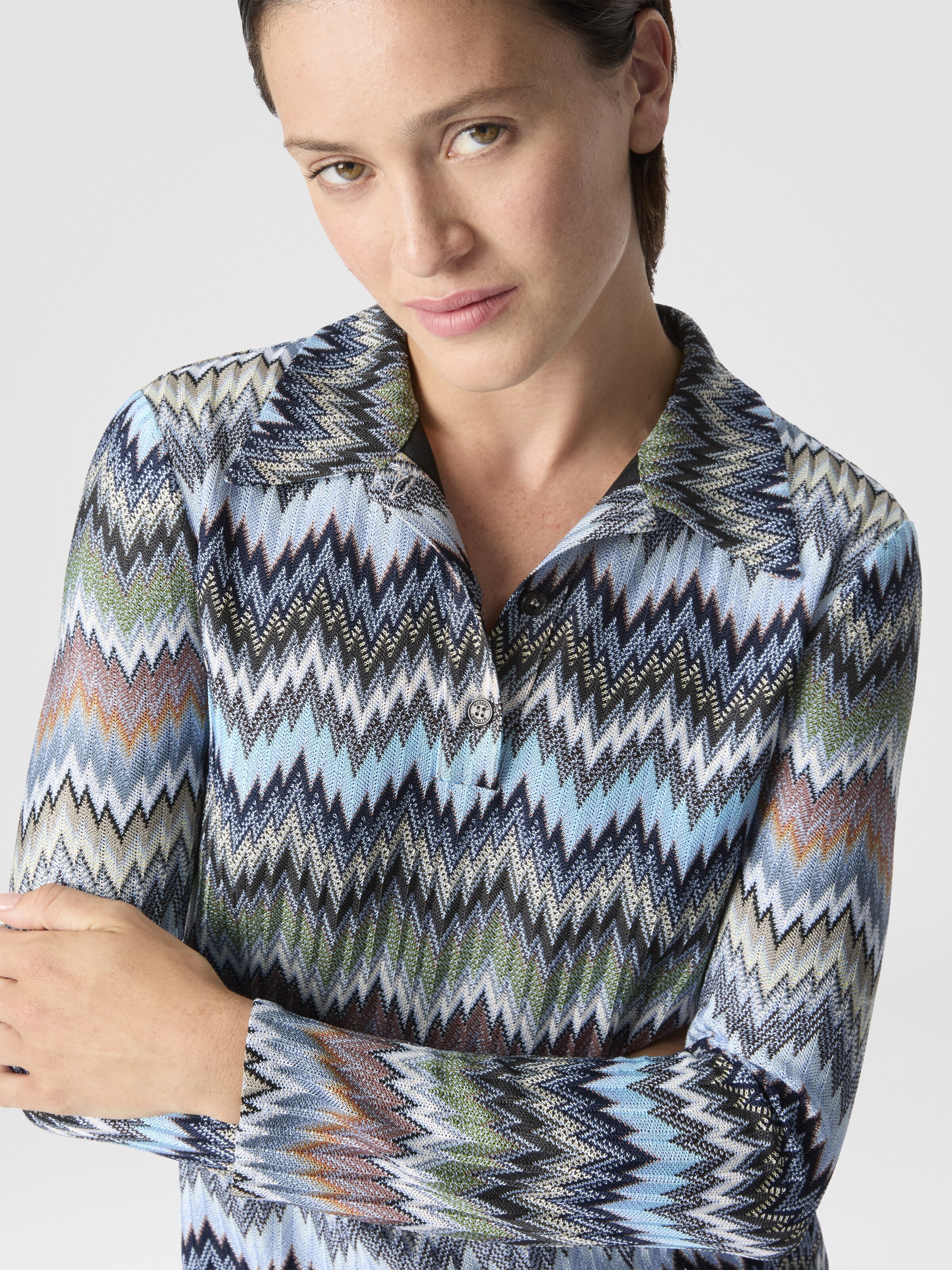 Snake-Pattern Viscose Polo Mini Dress, Blue & Multicoloured  - 3