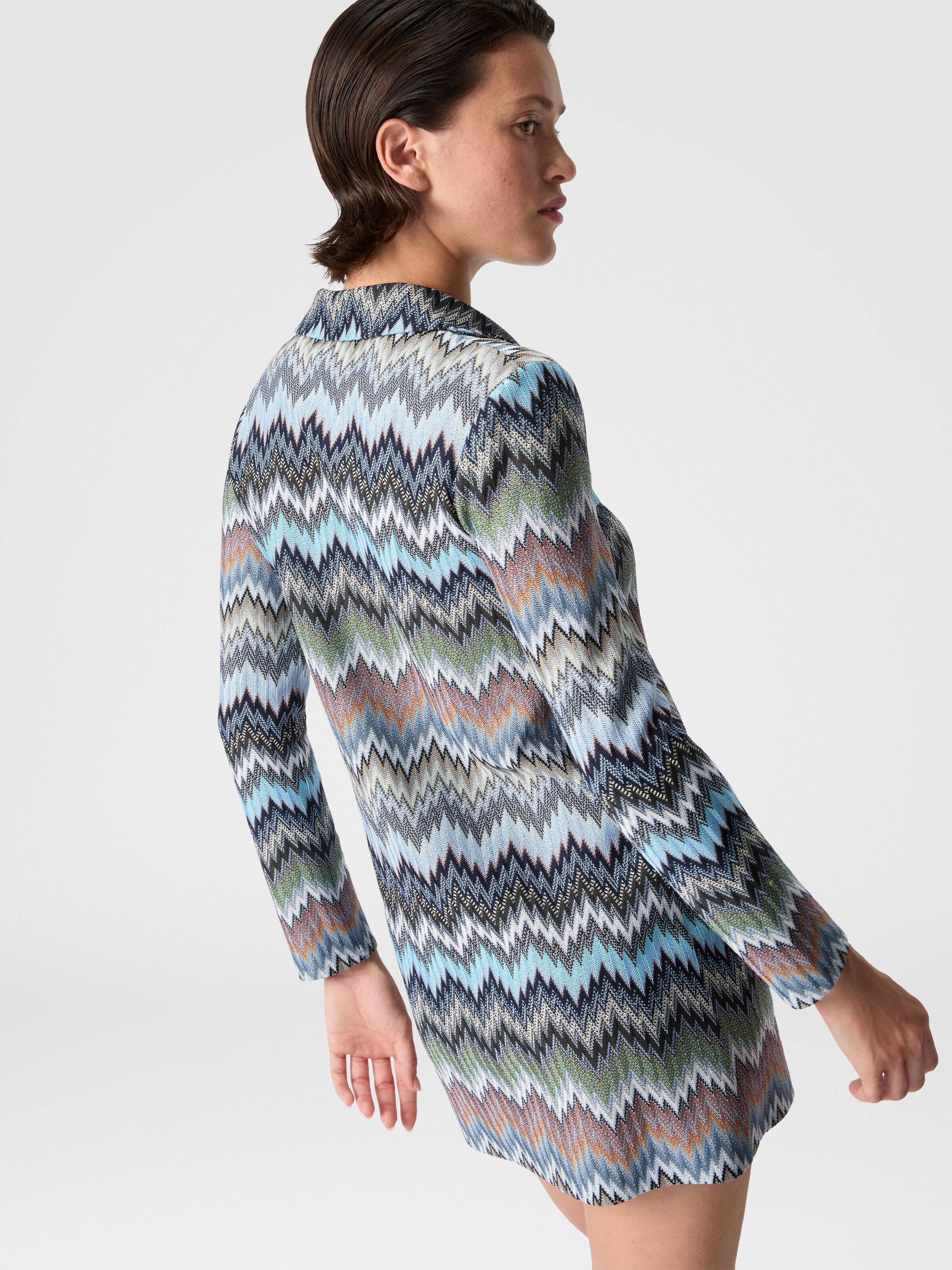 Snake-Pattern Viscose Polo Mini Dress, Blue & Multicoloured  - 4