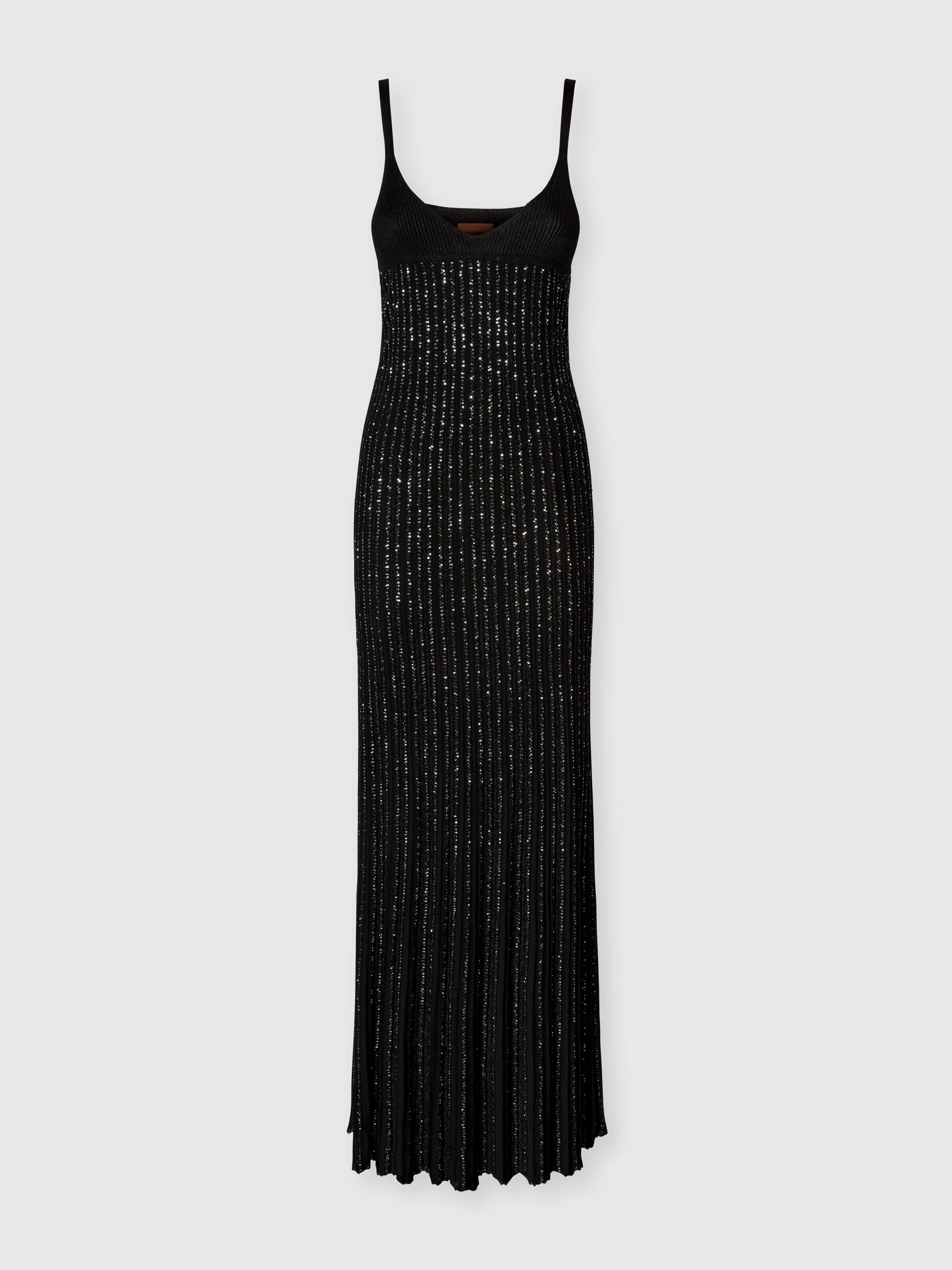 Vestido largo sin mangas de mezcla de viscosa lamé con lentejuelas, Negro - 0