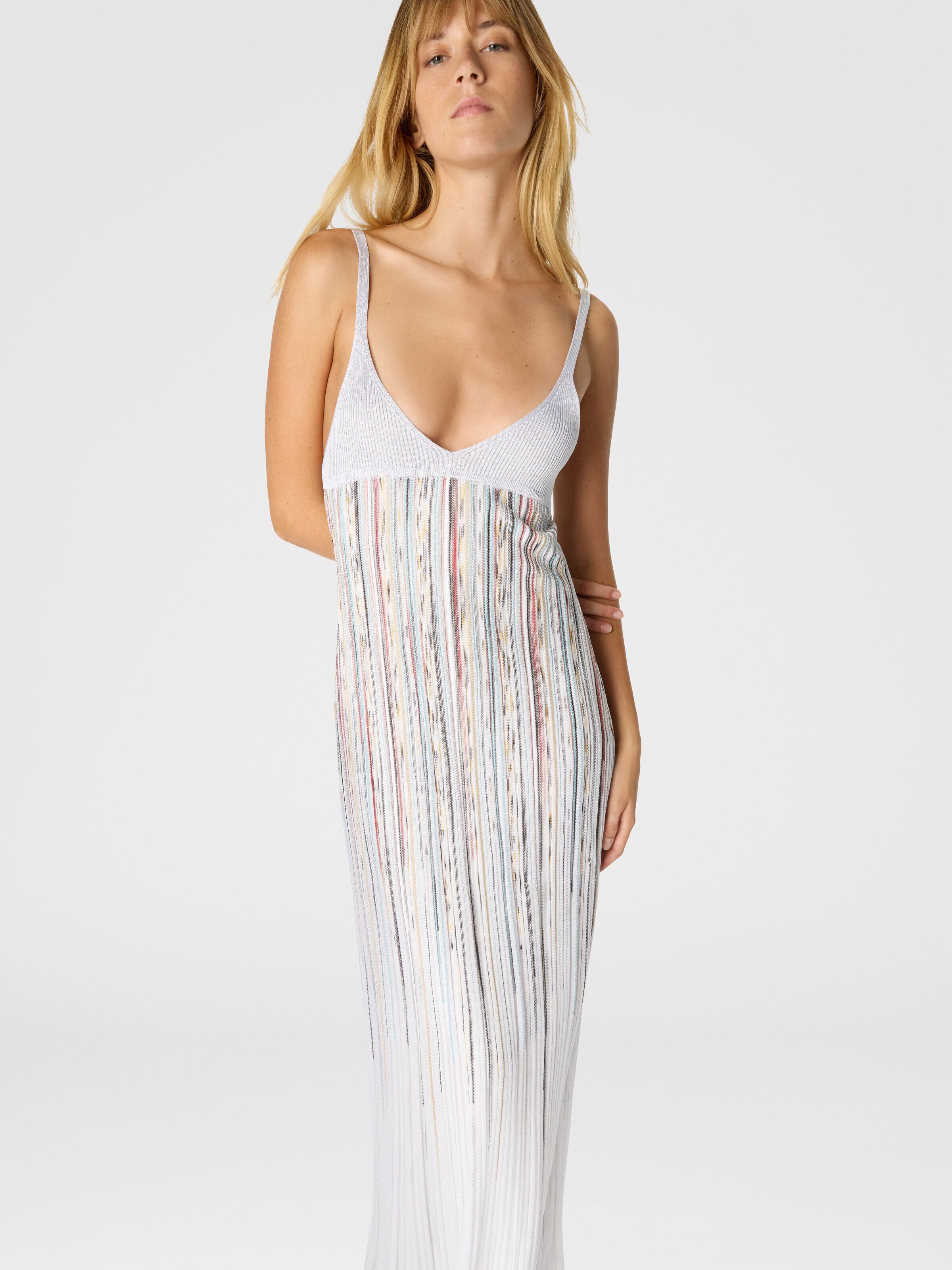 Sleeveless Flame-Effect Viscose Lamé Gown, Green& Brown - 3