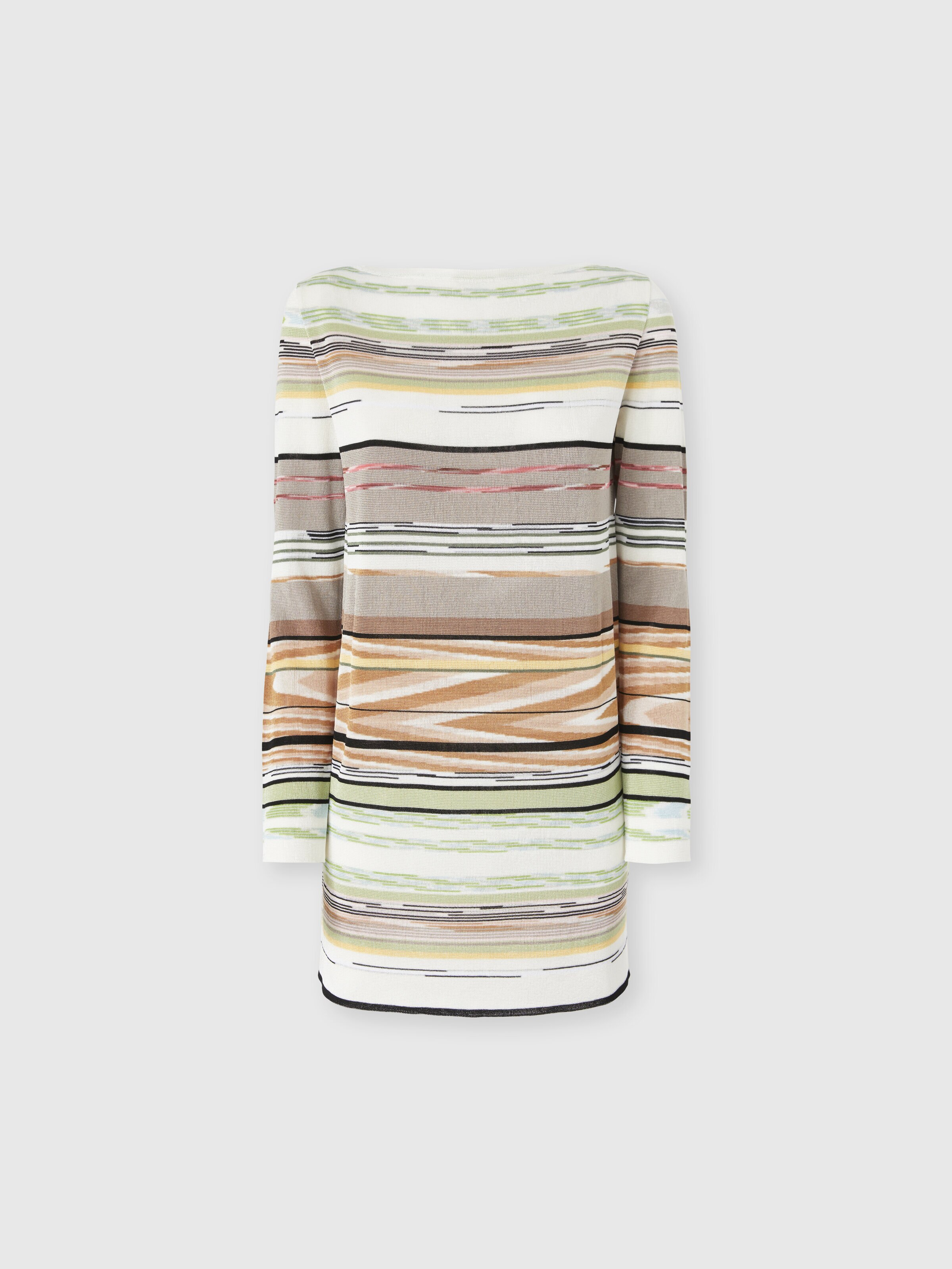 Minivestido de viscosa flameada a rayas con cuello barco, Verde & Marròn - 0