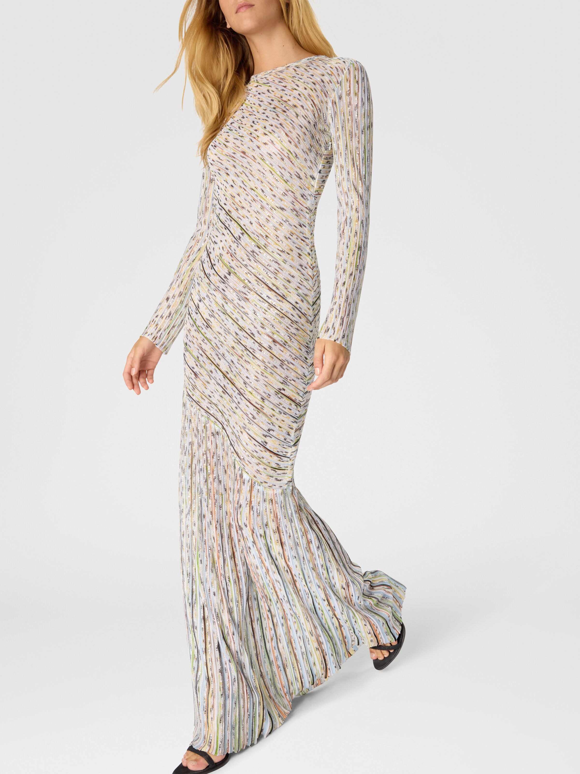 Vestido largo de manga larga con lúrex, Multicolor  - 3