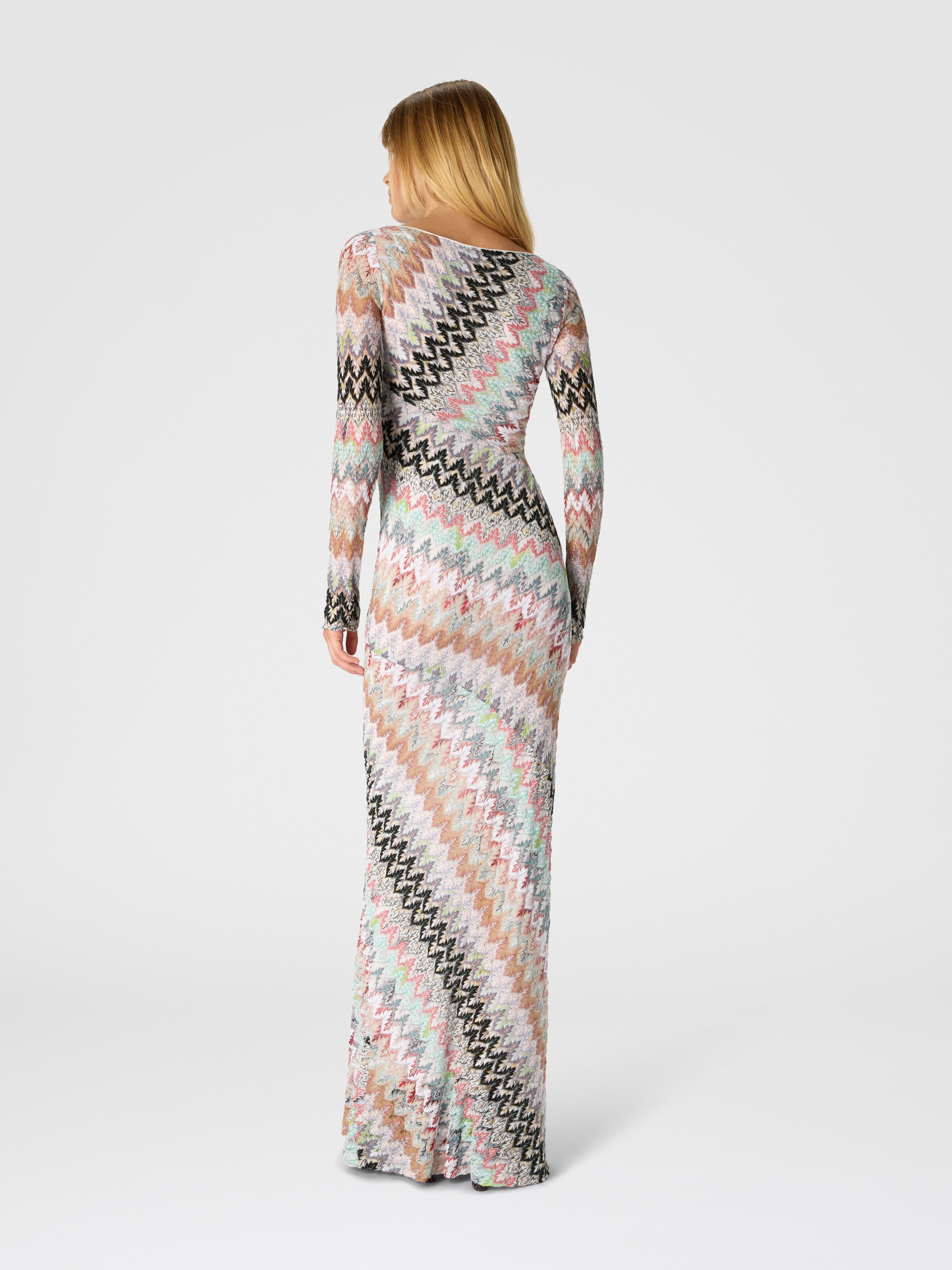 missoni long sleeve dress maxi in beige orange with modern stripes Missoni Long Dress in White