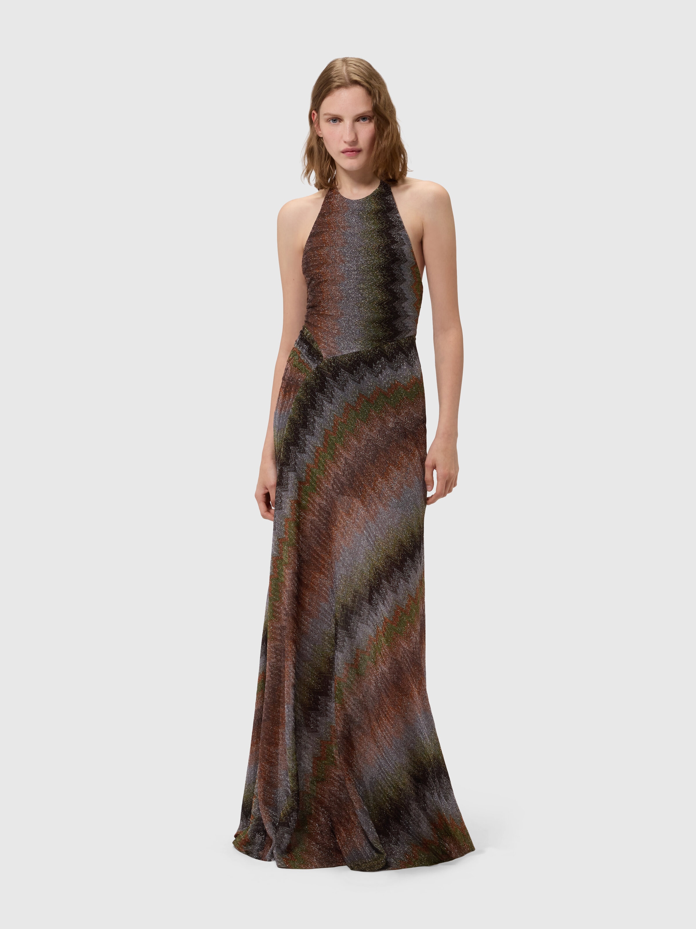 snake print halter neck dress Snake-Pattern Viscose Lamé Gown with Halter Neck Multicoloured