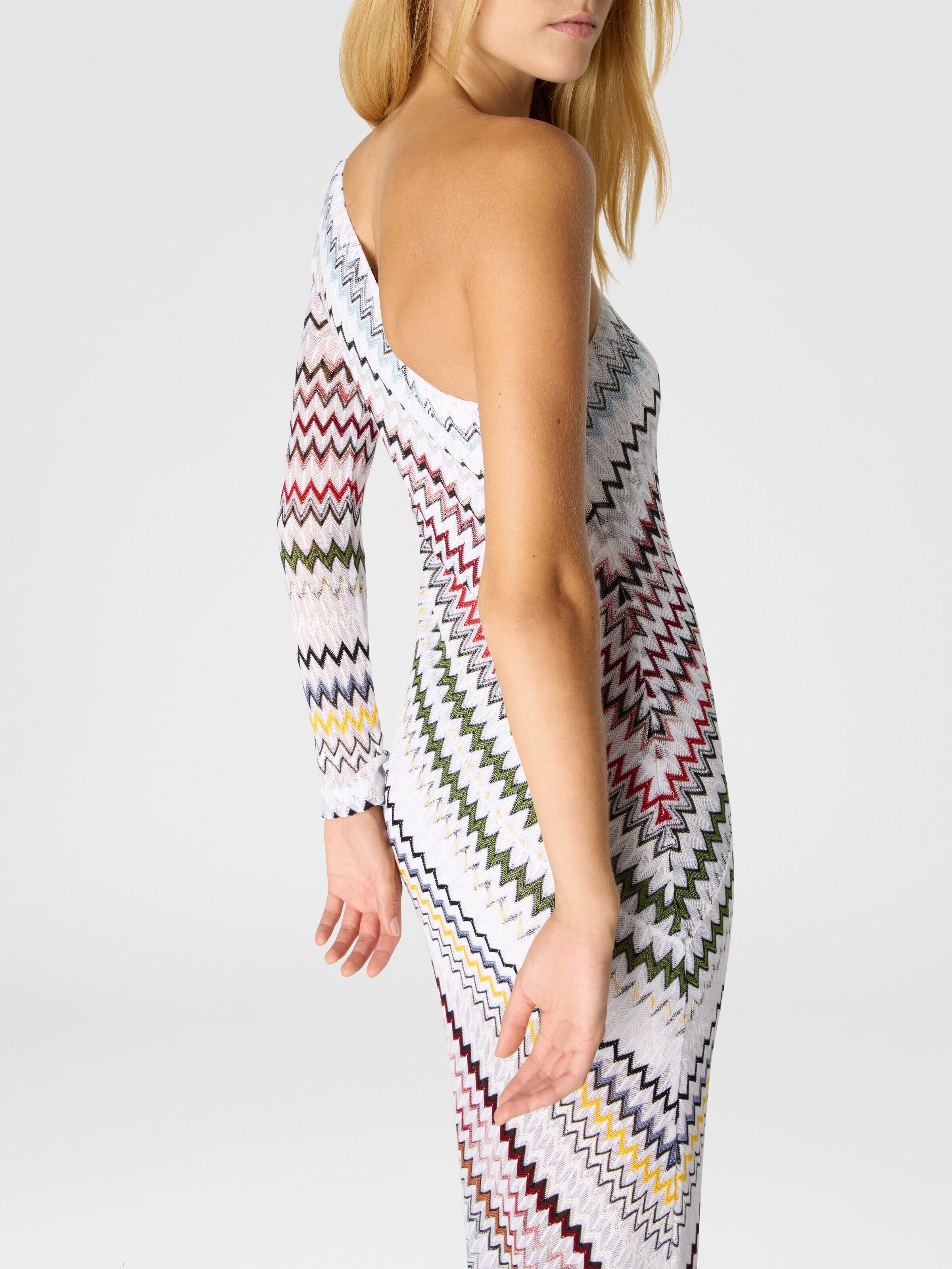 One-Shoulder Viscose and Cotton Gown, Green& Brown - 3