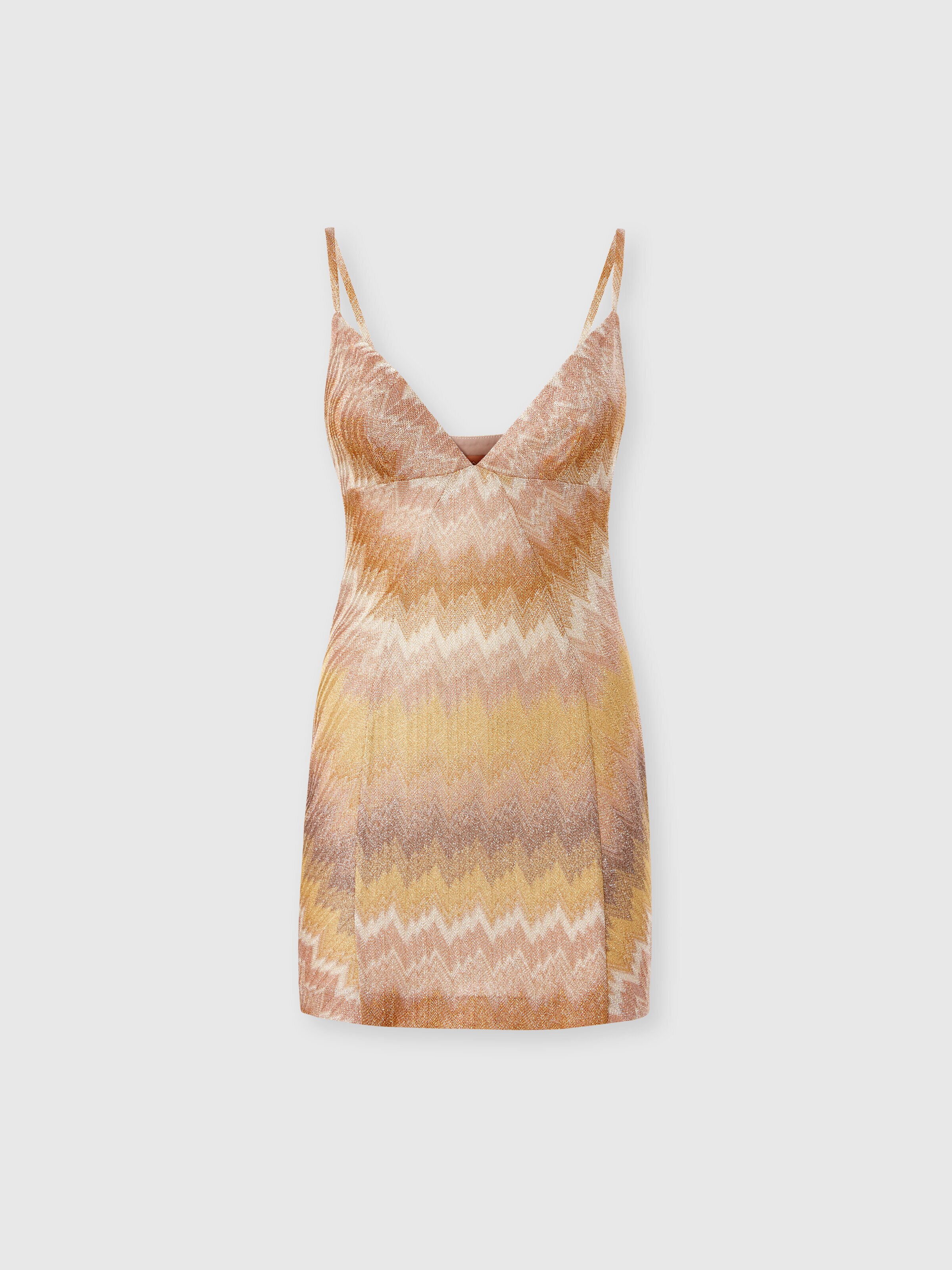 Ärmelloses Mini-Kleid aus Lamé-Viskose mit tiefem Ausschnitt, Grün & Braun - 0