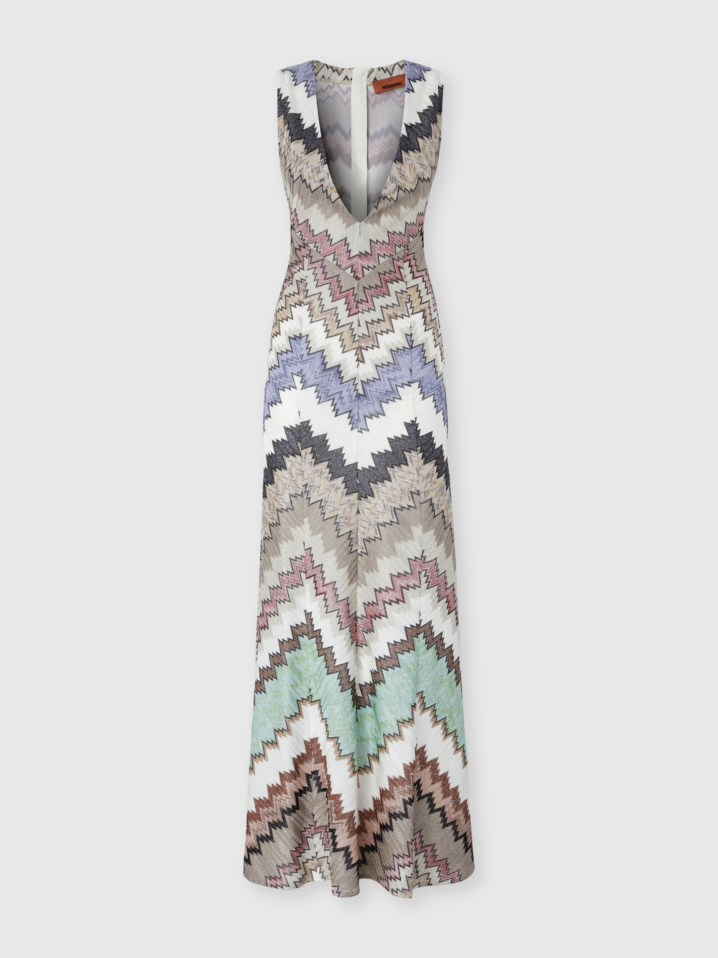 Viscose Lamé Gown with Deep V-Neck, Green& Brown - 0