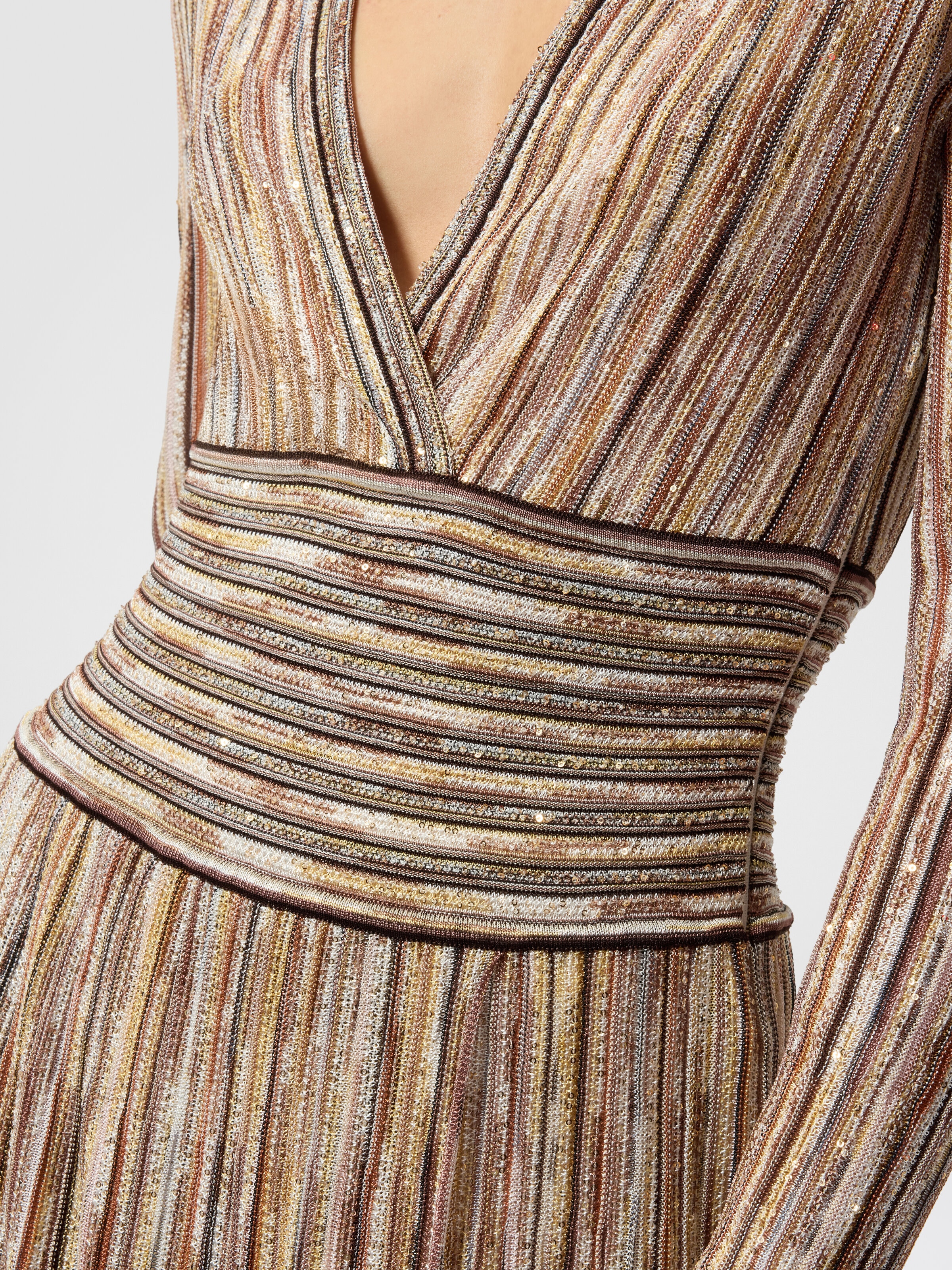 Long ribbed viscose-blend dress with sequins Green & Brown | Missoni