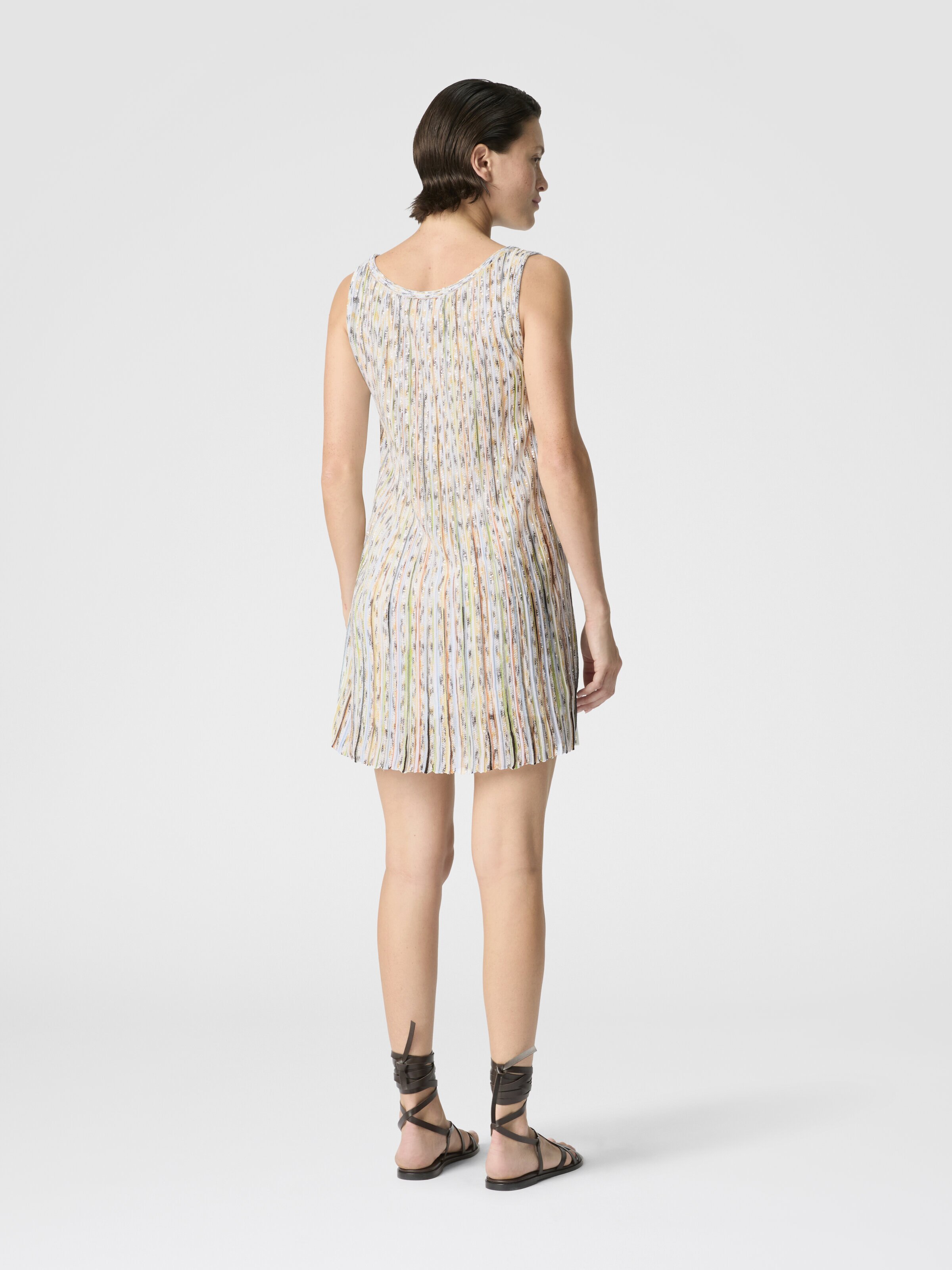 Sleeveless Mixed Viscose Mini Dress with Sequins, Green& Brown - 2