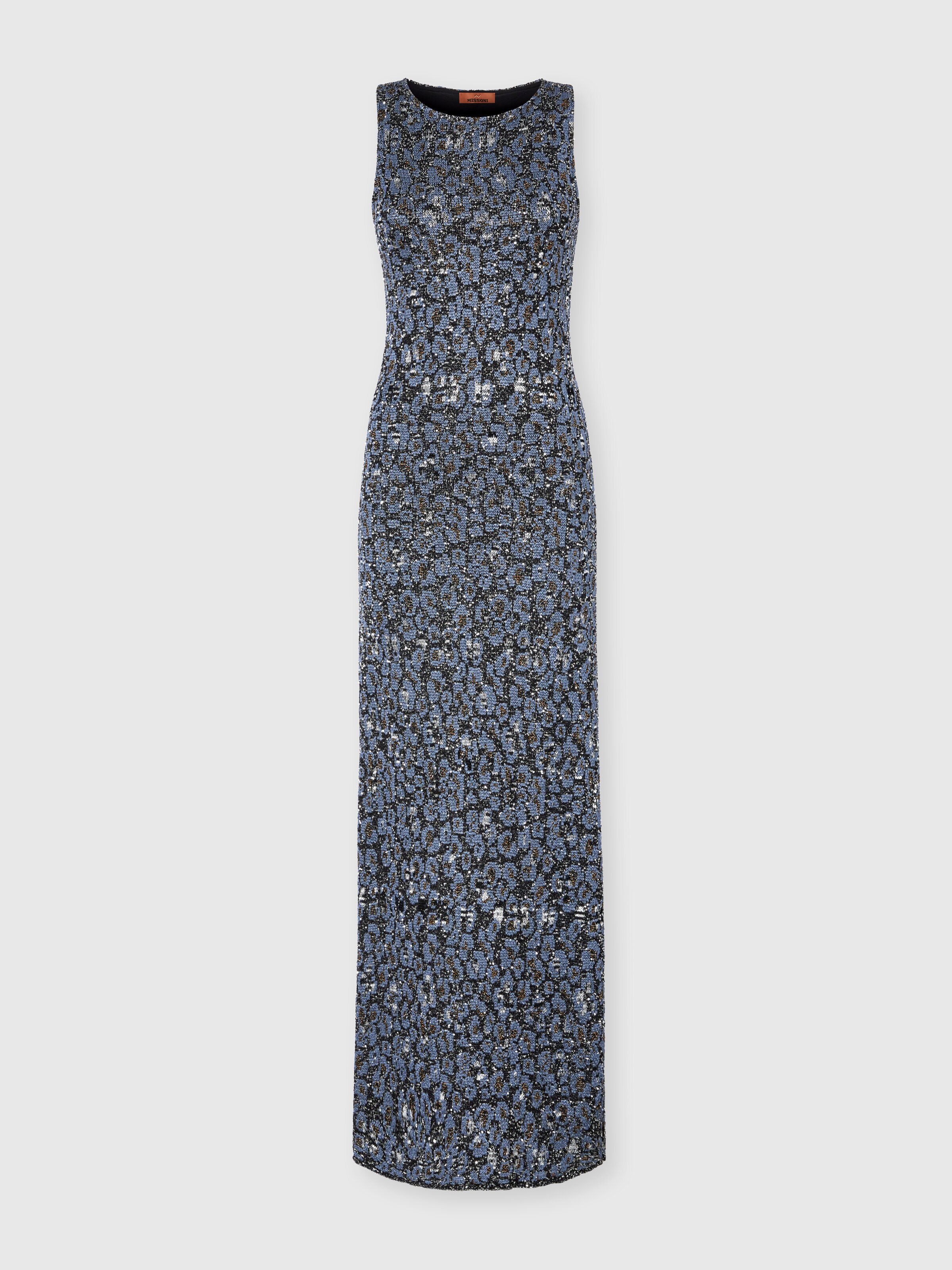 Long halter-neck dress in an animal-print jacquard knit, Multicoloured  - 0