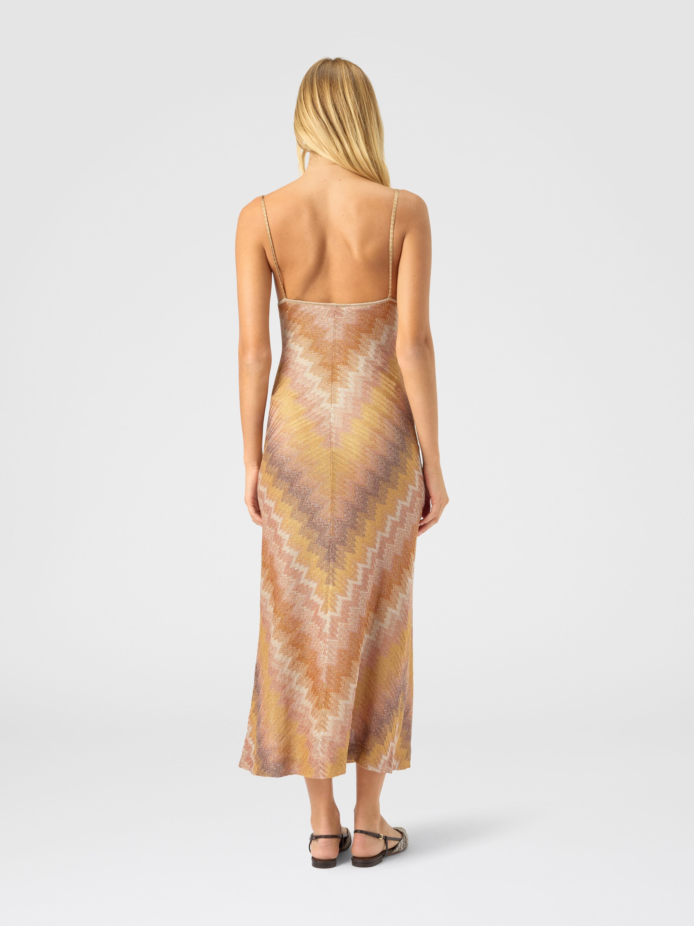 Viscose Lamé Gown with Deep Neckline, Green& Brown - 2